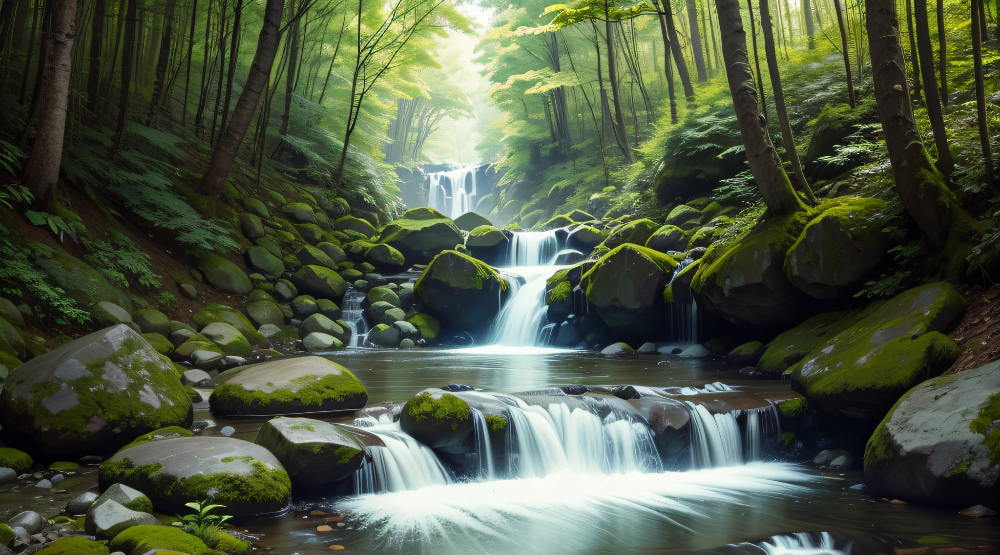 Forests of Korea, A small waterfall, Realistic Photography