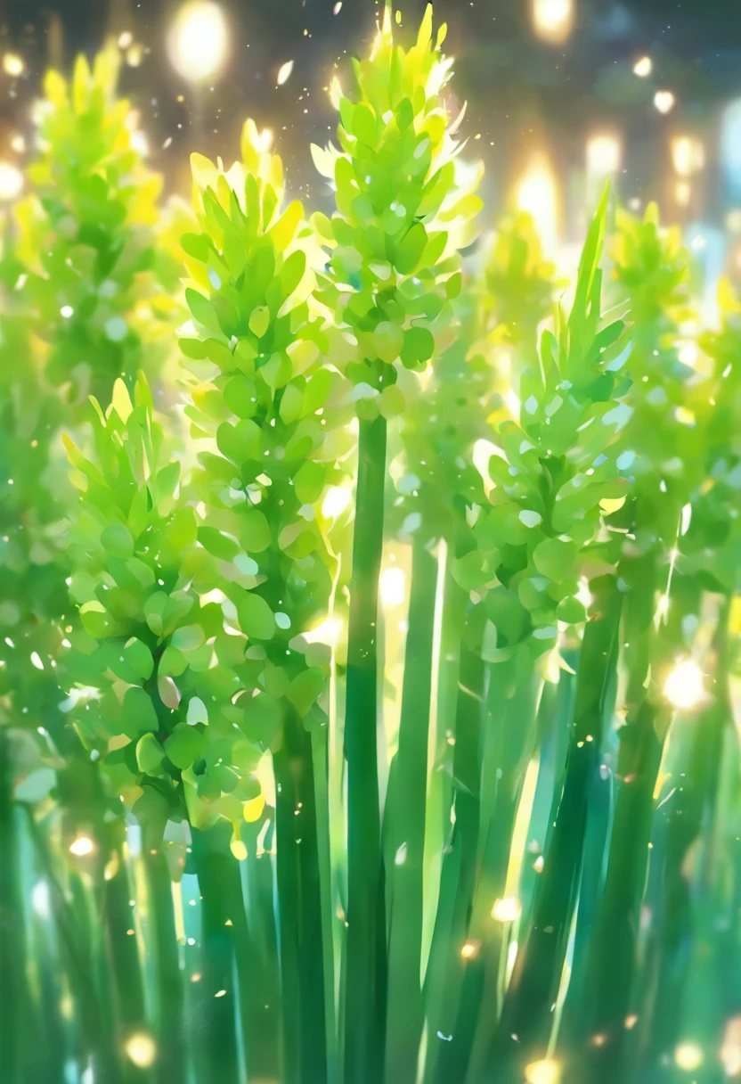 Chives flowers，Tremendously beautiful，The flowers appear petite white，It gives a sense of tranquility、Plain feeling，Stamen yellow，Dotted with green petals，It is as if the spark of life jumps in the sun，Slightly open with slender petals，light wind，Beautiful dancing，The leaves of leek flowers are brightly colored，Emerald green leaves sparkle in the sun，It gives a feeling of being alive，It's like a delicate ink painting，It's intoxicating，Leek flowers are a freshness、elegant、beautiful plants，