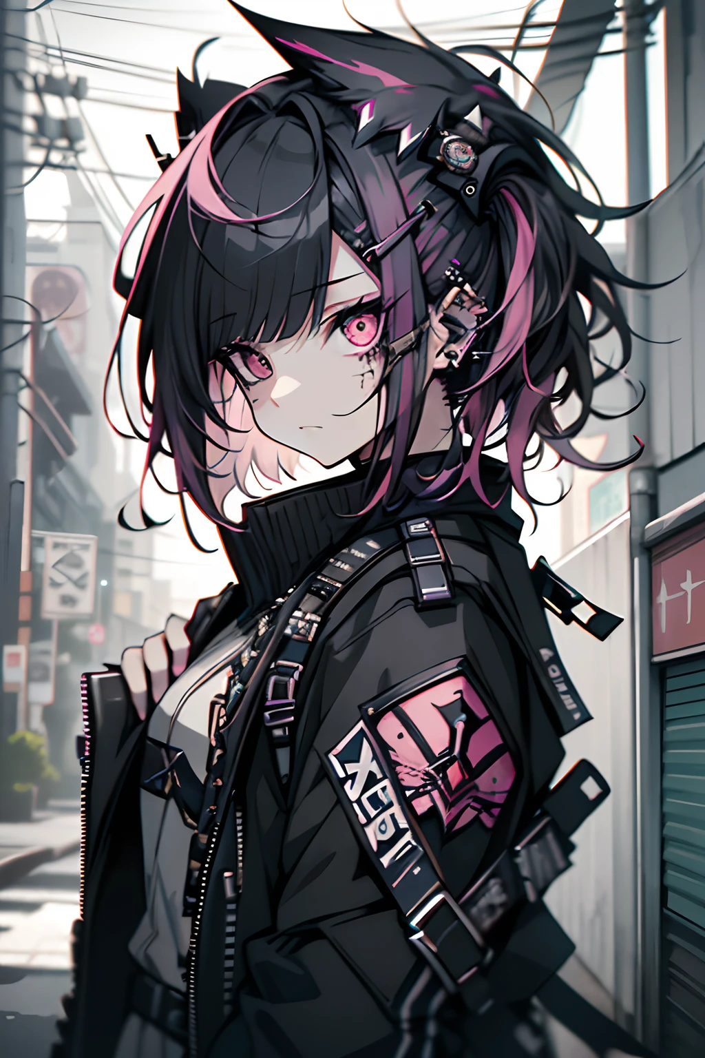 Seiza、dead body、Colorful blood everywhere、Colorful splashes of blood、dark hue、Colorful shades、goth、(masutepiece), (Portrait), (Aesthetic), (Beautiful), (upper blody), (High quality), (aesthetic clothings), (professional angle), (thirds rule), (Feminine), (Woman), (Female), (Beautiful),(Feminine features), (25-years old), Solo, 1 woman, (Charming punk girl), Winters, Dramatic light, ((Playing guitar)), (Standing), Edgy makeup, (Small bust), ((electric guitar)), (Front face), (Defiant expression), ((defiance)), (Leather jackets and tattoos), ((Short hair)), (dyed (E.G. and pinks) hair), (spiky hair), (Thick hair), Matte Shine Hair, (Sprinkled hair bands on the hair),