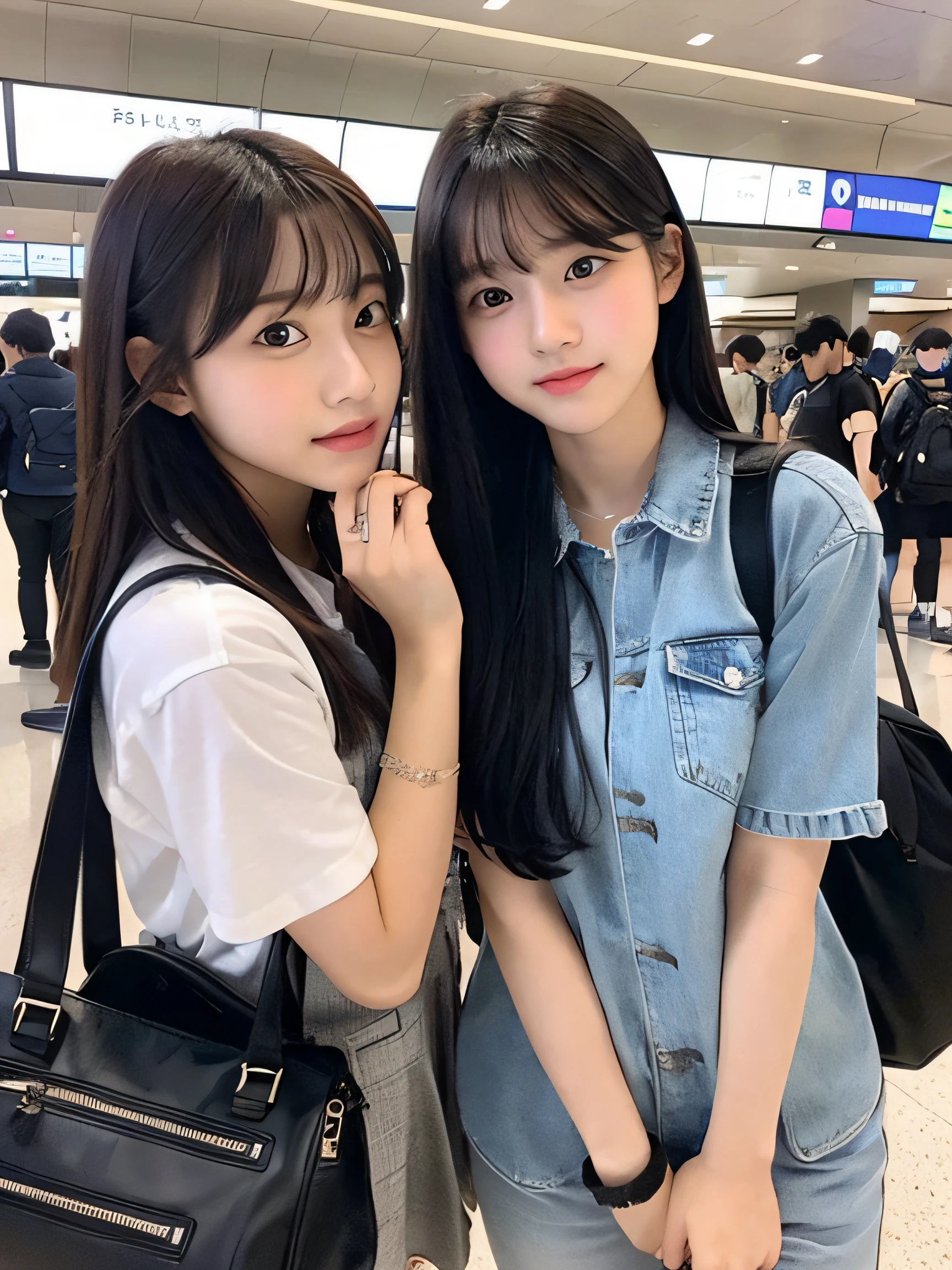 a beauty girl、Identical twin sisters、、bangss、Being at the airport