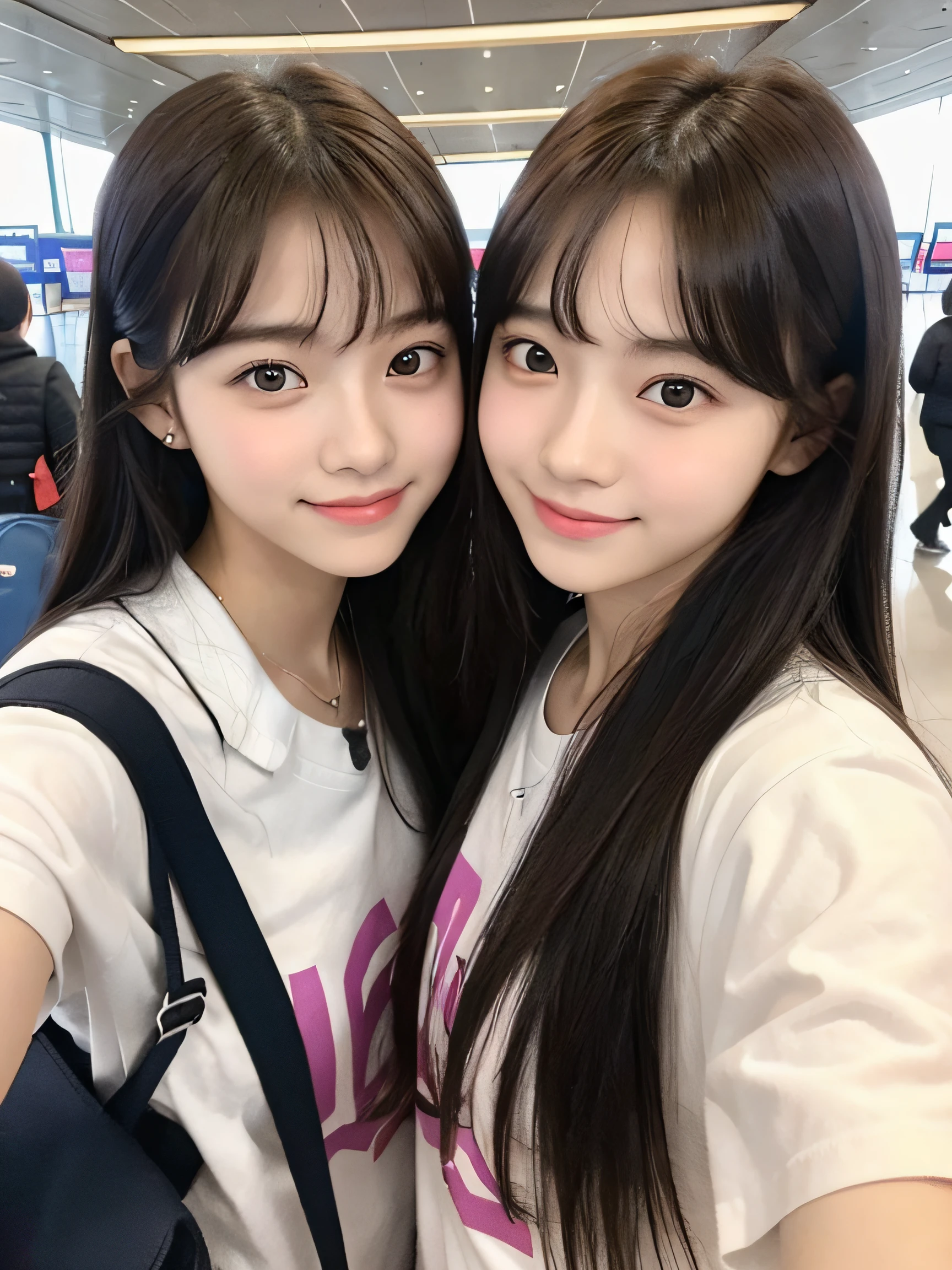 ((top-quality、8K、​masterpiece:1.5))、One girl、(Unhealthy face)、(Letter to)、Blunt bangs、(Lots of bangs:1.3)、(full body Esbian:1.4)、(Symmetrical face)、hyperdetailed face、Ultra detailed mouth、A detailed eye、Detailed ears、Slim Faces、(selfee:1.3)、(off shoulders)、(Armpit)、(Looking Up)、(From  above)、(Straight long hair、Ahoge:1.3)、(Upper Eyes)、the background is blurred、(tshirts、Lace fabric underwear:1.3)、(I can see the cleavage:0.7)、lipgloss、(Beauty Salon)、(turning off lights)、