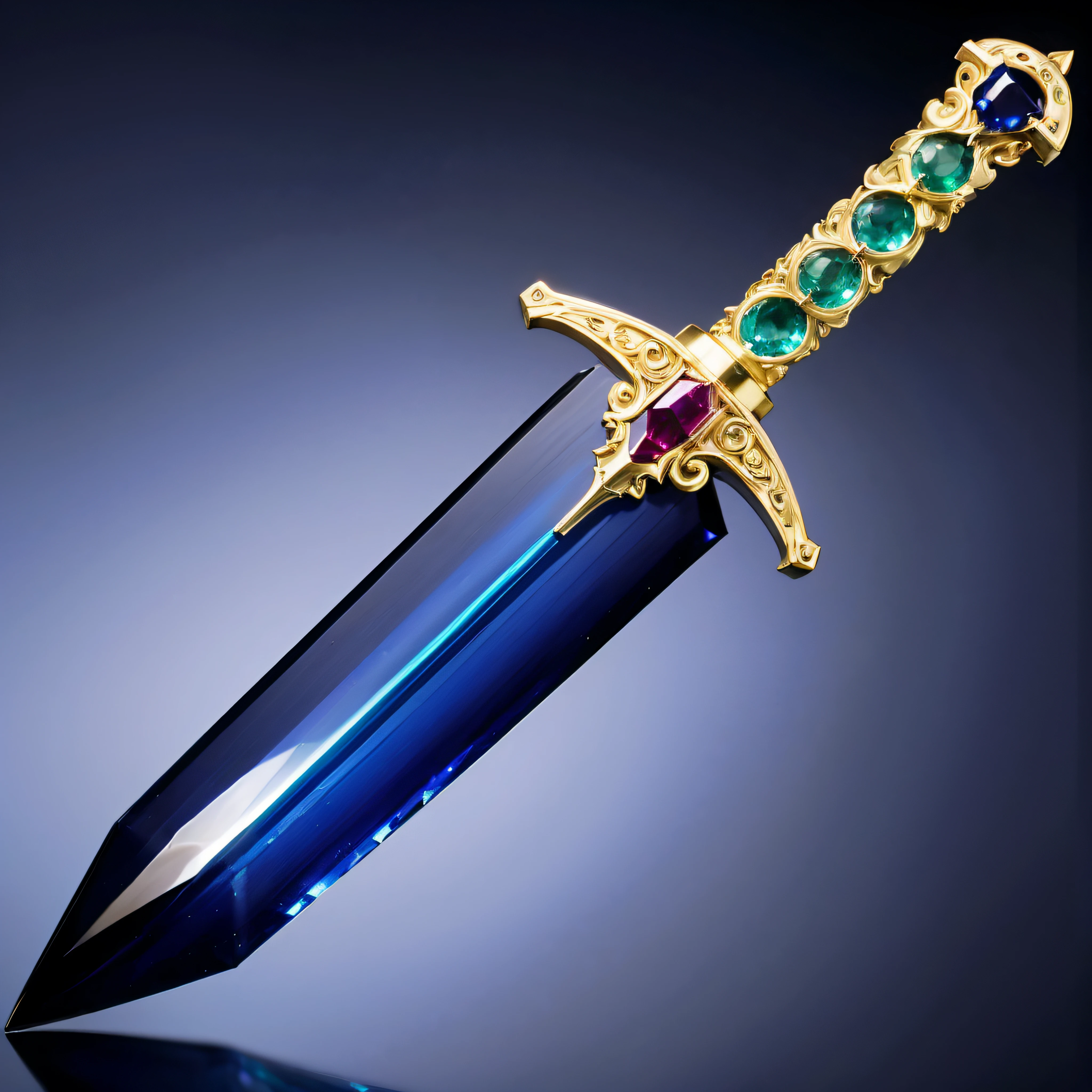 An exquisite sword, its blade forged not from metal but from a shimmering, translucent gemstone.