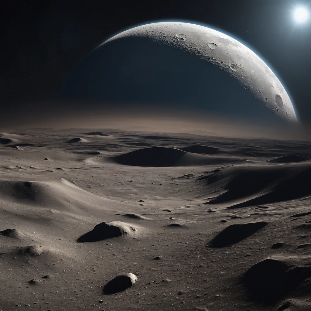 Master Parts、Superior Quality、superior image quality、The 8k quality、Beautiful pictures of the starry sky、magnifica、Arched Milky Way:1.25、Alafed view of Earth from the lunar surface:1.25, Lunar surface, space photo, on the moon, moon background, moon background, on the moon, Lunar soil, space photo, moonscape, Focus on the Moon, On Moon, Numerous craters, Seeing the Earth from the surface of the moon:1.9, big earth in the sky:1.9, Crashed and weathered spaceship