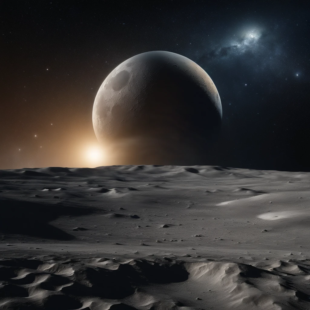 Master Parts、Superior Quality、superior image quality、The 8k quality、Beautiful pictures of the starry sky、magnifica、Arched Milky Way:1.25、Alafed view of Earth from the lunar surface:1.25, Lunar surface, space photo, on the moon, moon background, moon background, on the moon, Lunar soil, space photo, moonscape, Focus on the Moon, On Moon, Numerous craters, Seeing the Earth from the surface of the moon:1.9, big earth in the sky:1.9, Crashed and weathered spaceship
