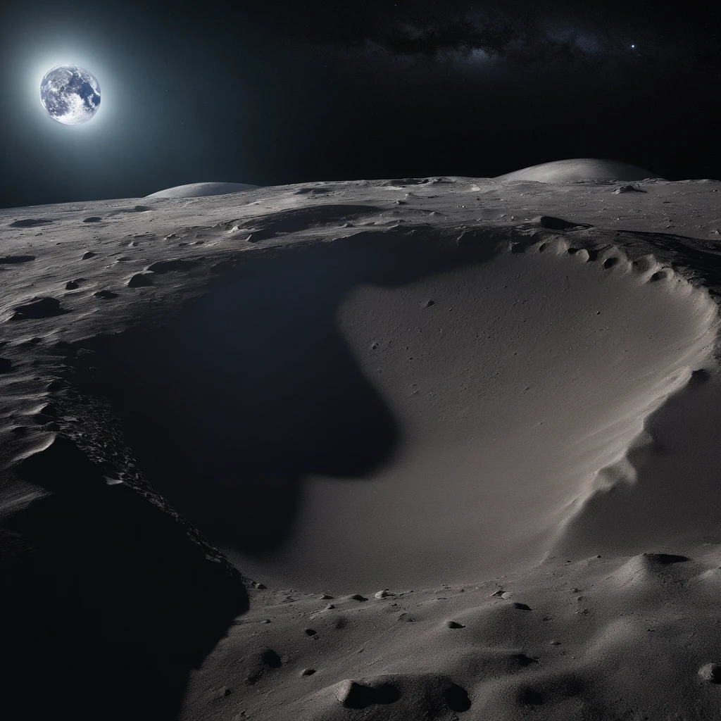 Master Parts、Superior Quality、superior image quality、The 8k quality、Beautiful pictures of the starry sky、magnifica、Arched Milky Way:1.25、Alafed view of Earth from the lunar surface:1.25, Lunar surface, space photo, on the moon, moon background, moon background, on the moon, Lunar soil, space photo, moonscape, Focus on the Moon, On Moon, Numerous craters, Seeing the Earth from the surface of the moon:1.9, big earth in the sky:1.9, Crashed and weathered spaceship
