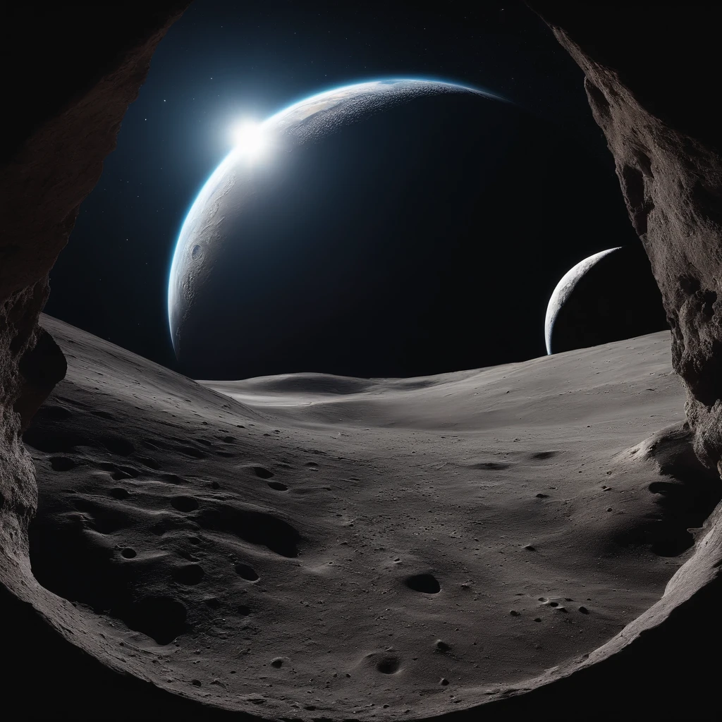 Master Parts、Superior Quality、superior image quality、The 8k quality、Beautiful pictures of the starry sky、magnifica、Arched Milky Way:1.25、Alafed view of Earth from the lunar surface:1.25, Lunar surface, space photo, on the moon, moon background, moon background, on the moon, Lunar soil, space photo, moonscape, Focus on the Moon, On Moon, Numerous craters, Seeing the Earth from the surface of the moon:1.9, big earth in the sky:1.9, Crashed and weathered spaceship