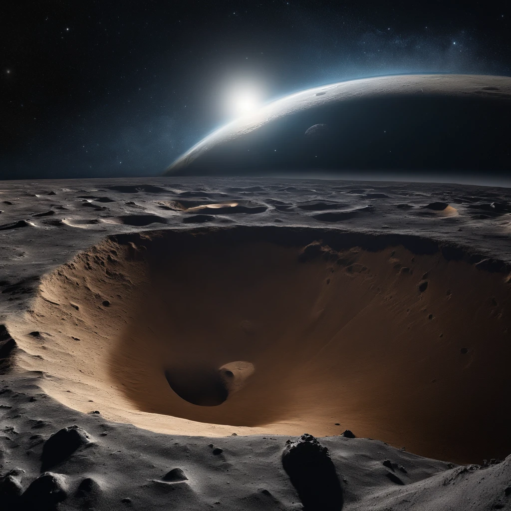 Master Parts、Superior Quality、superior image quality、The 8k quality、Beautiful pictures of the starry sky、magnifica、Arched Milky Way:1.25、Alafed view of Earth from the lunar surface:1.25, Lunar surface, space photo, on the moon, moon background, moon background, on the moon, Lunar soil, space photo, moonscape, Focus on the Moon, On Moon, Numerous craters, Seeing the Earth from the surface of the moon:1.9, big earth in the sky:1.9, Crashed and weathered spaceship