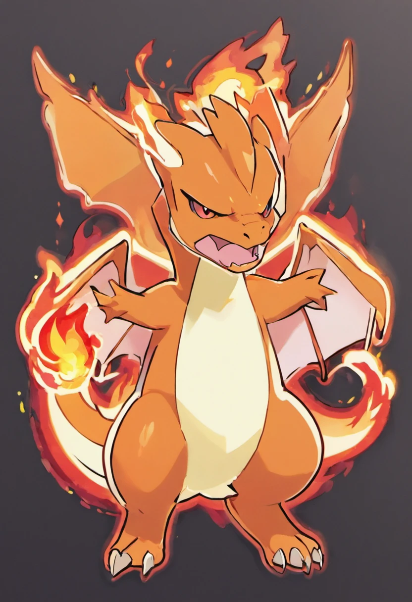 Charizard sticker, die cut, white border outline, fire, red aura