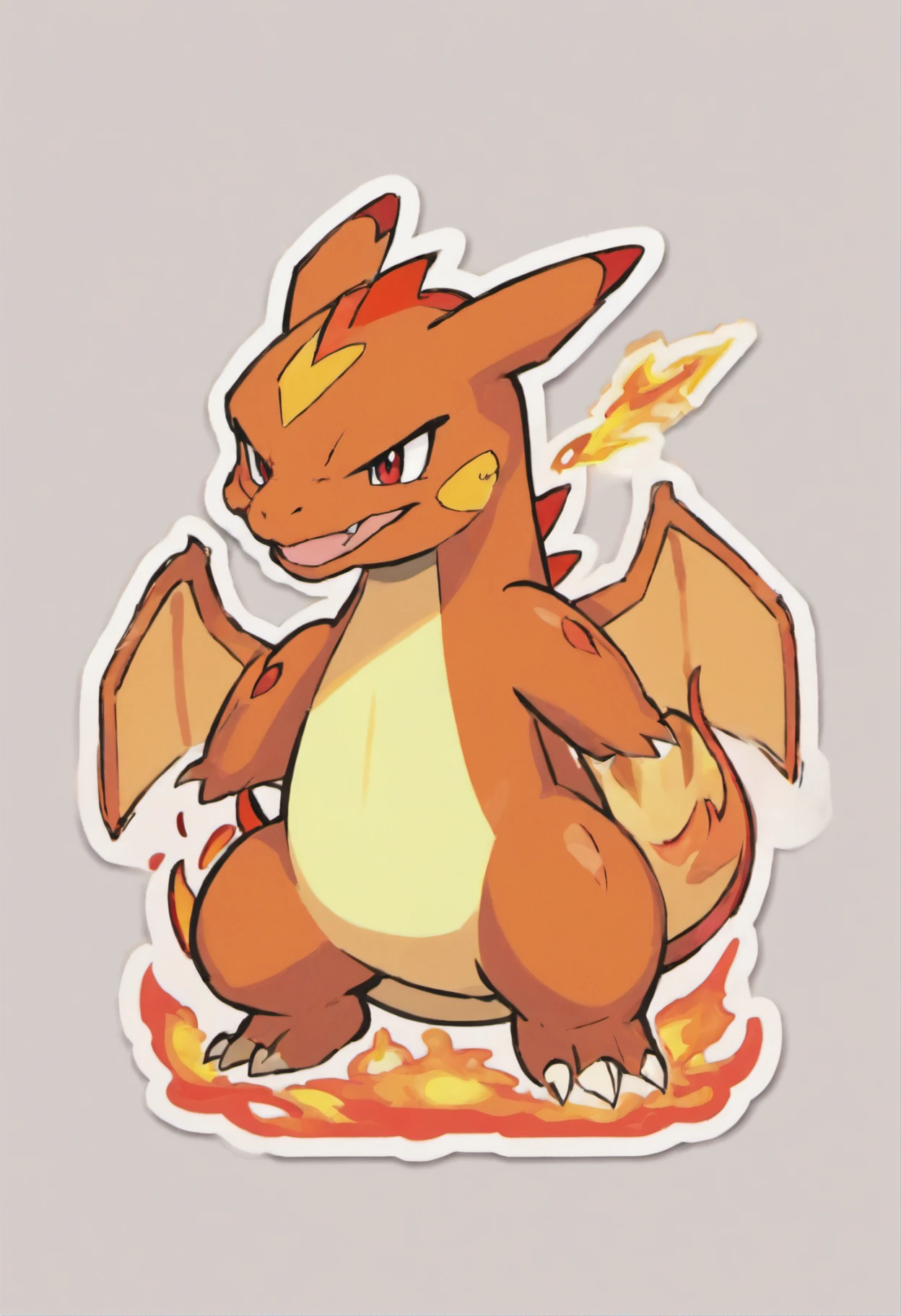 Charizard sticker, die cut, white border outline, fire, red aura