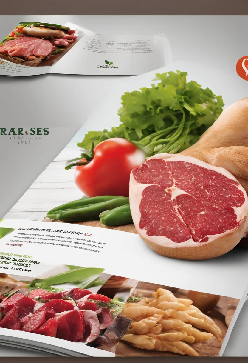 crie uma imagem que contenha itens de padaria, Produce and butcher shop for a dynamic and innovative brochure