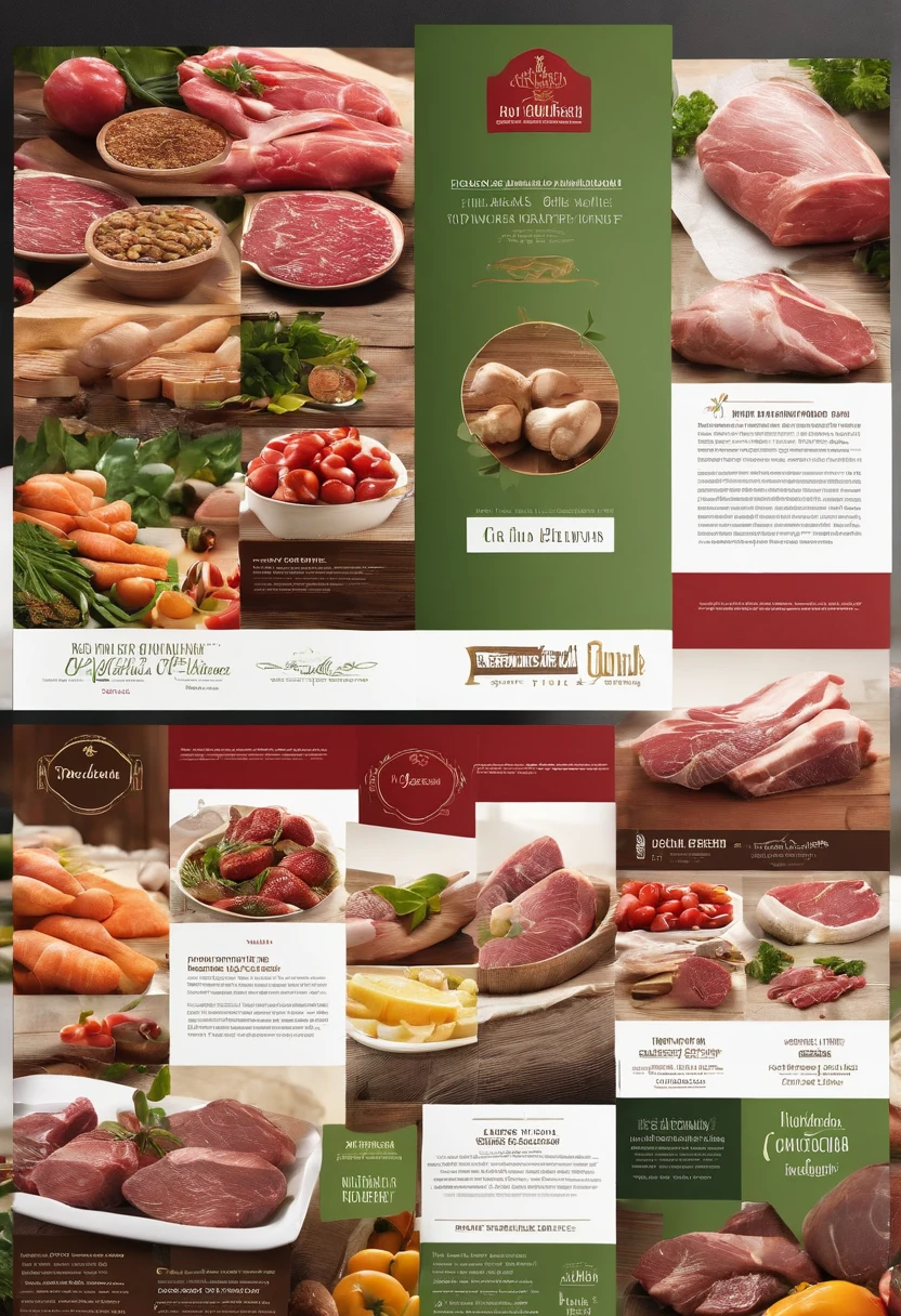 crie uma imagem que contenha itens de padaria, Produce and butcher shop for a dynamic and innovative brochure