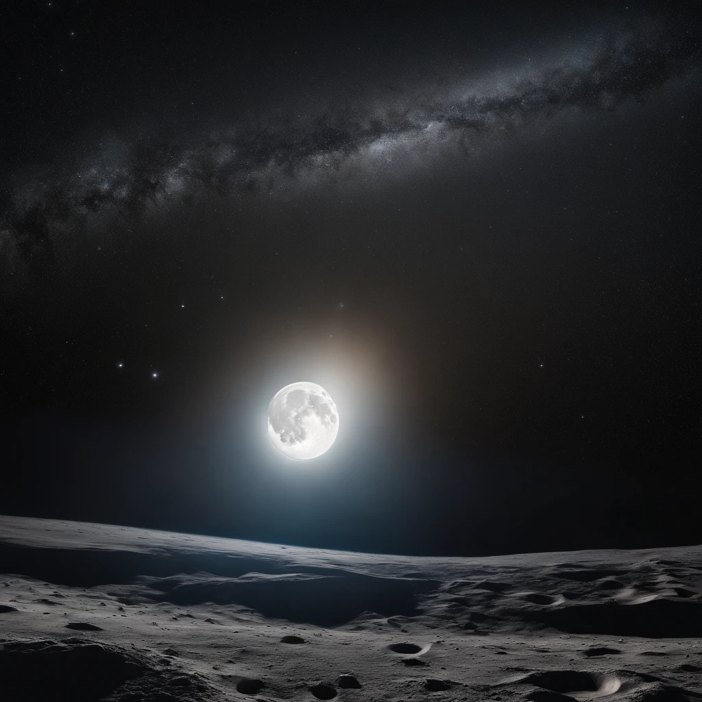 Master Parts、Superior Quality、superior image quality、The 8k quality、Beautiful pictures of the starry sky、magnifica、Arched Milky Way:1.25、Alafed view of Earth from the lunar surface:1.25, Lunar surface, space photo, on the moon, moon background, moon background, on the moon, Lunar soil, space photo, moonscape, Focus on the Moon, On Moon, Numerous craters, Seeing the Earth from the surface of the moon:1.9, big earth in the sky:1.9, Crashed and weathered spaceship