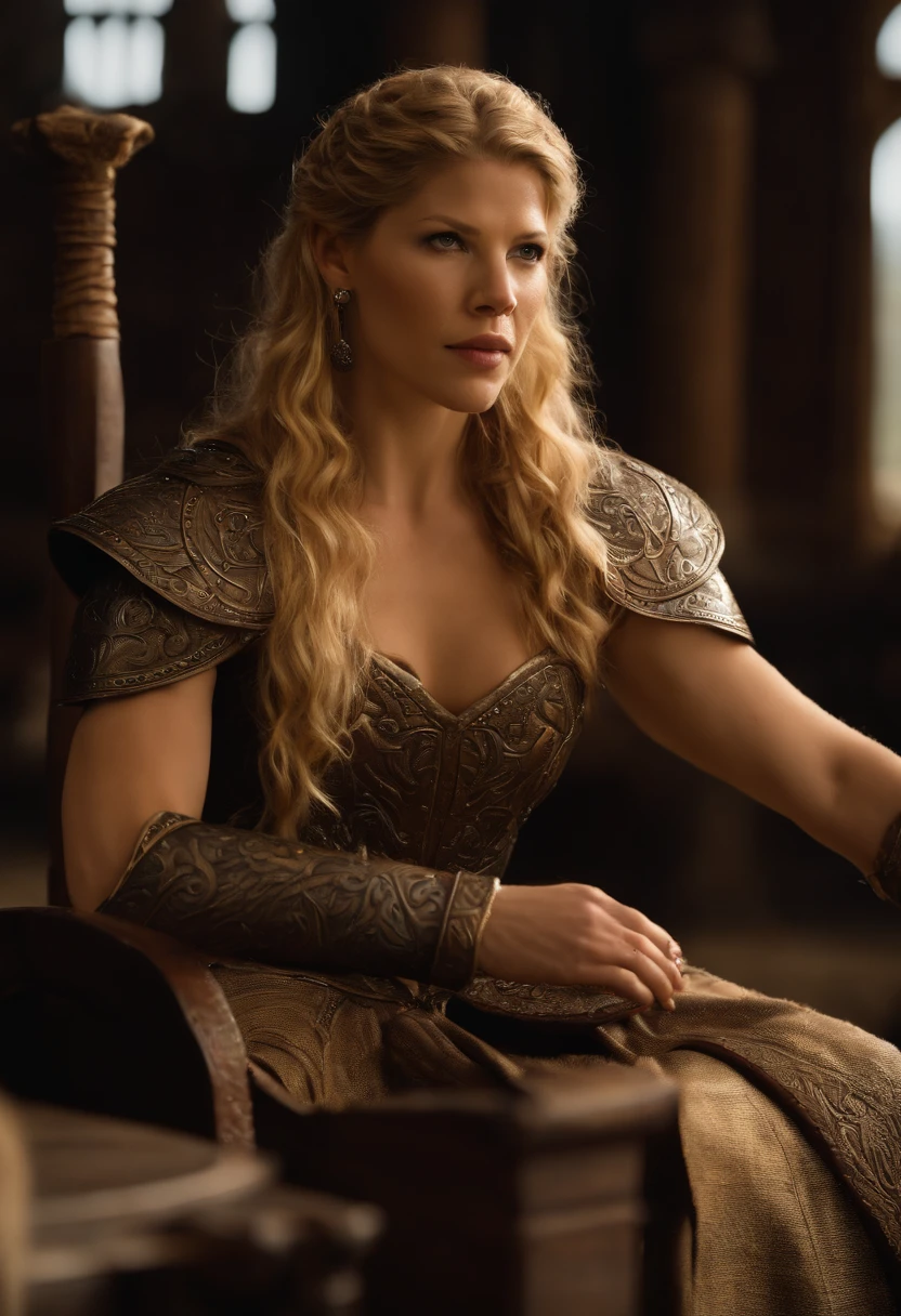 ((qualidade excepcional)), ((obra-prima)), ((true to reality)), guerreira viking, (((Katheryn Winnick))), Vestindo armadura de couro, roupas detalhadas, textura de pele realista, ((corpo inteiro)), (((Ultra-detailed hands and feet))), tatuagens, Enfeite, brincos, detalhes intricados, super realista, hiper detalhada, textura da pele, bronzeada, sardas, pele brilhante, Battle position, ao fundo uma batalha viking, detalhe insano, foco nítido, volumeric lighting, bons destaques, bom sombreamento, espalhamento subsuperficial, intrincado, altamente detalhado, based on the Vikings series, ((cinemactic)), Dramatic, (mais alta qualidade, Concedido, obra-prima:1.5), (fotorrealista:1.5), fotografia, Realistic photo, Nikon, Luz Natural, 4k, highes definition,