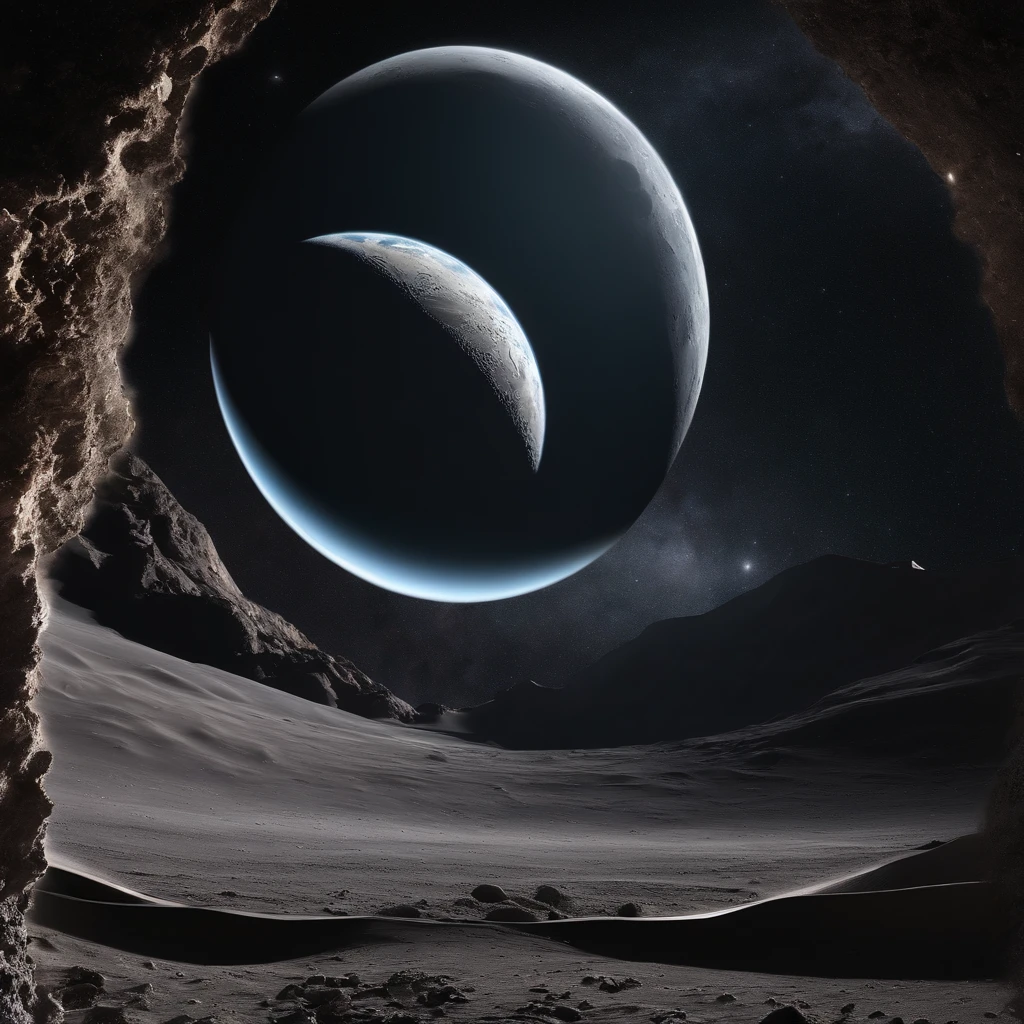 Master Parts、Superior Quality、superior image quality、The 8k quality、Beautiful pictures of the starry sky、magnifica、Arched Milky Way:1.25、Alafed view of Earth from the lunar surface:1.25, Lunar surface, space photo, on the moon, moon background, moon background, on the moon, Lunar soil, space photo, moonscape, Focus on the Moon, On Moon, Numerous craters, Seeing the Earth from the surface of the moon:1.9, big earth in the sky:1.9, Crashed and weathered spaceship