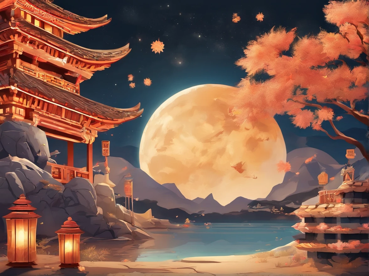 (top-quality、8K、tmasterpiece:1.3)、Full moon and stars in sky illustration,Mid-Autumn Festival,The family sits together eating mooncakes,Mom and dad laugh with the kids,Have in the living room、Bright house scene,extremely detailed face and skin,Heartwarming scene,perfect detail