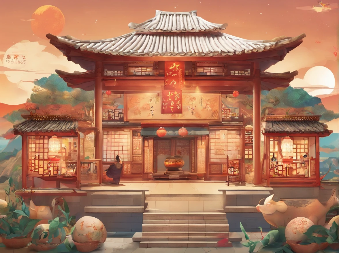 (top-quality、8K、tmasterpiece:1.3)、Full moon and stars in sky illustration，Mid-Autumn Festival，The family sits together eating mooncakes,Mom and dad laugh with the kids，Have in the living room、Bright house scene，extremely detailed face and skin，Heartwarming scene，perfect  detail