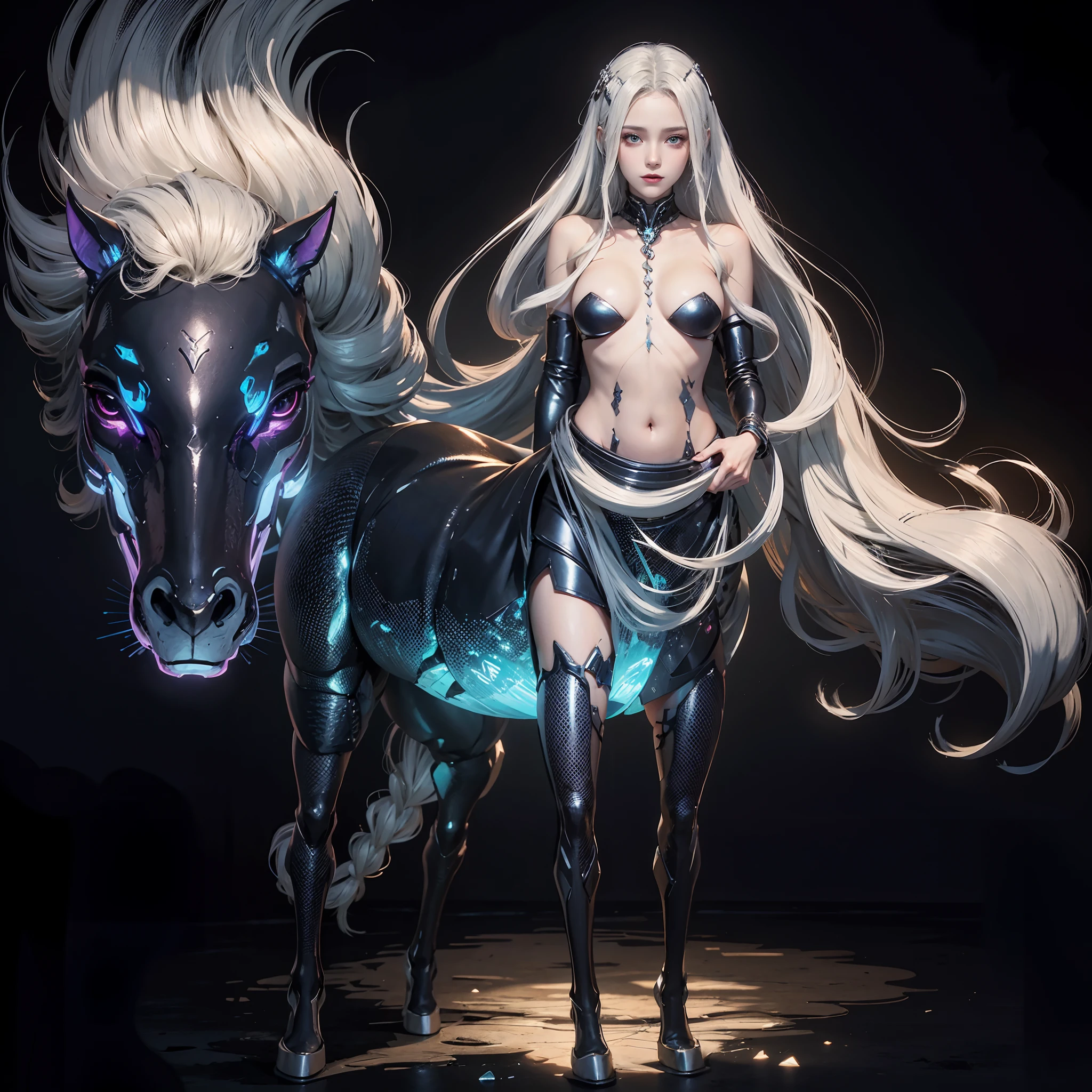 Centaur girl， anime cyberpunk art， cyberpunk anime art， female cyberpunk anime girl， cyberpunk anime girl， Fantastic cyberpunk girl， cyber punk Girl， anime cyberpunk， cyberpunk beautiful girl， Digital cyberpunk anime art， a teen cyberpunk cyborg， neonpunk， Miss Seiburg， high quality cyberpunk art， Anime cyberpunk moderno，machine arm, Solve the problem correctly，Sci-fi headdress, Exquisite sci-fi set，Intricate garment details，Bioluminescence system，Raised sexy，Feminine expression，Ray traching，NVIDIA RTX，Hyper-Resolution，Unreal 5，sub surface scattering，PBR Texture，Post-processing，Anisotropic filtering，depth of fields，Maximum clarity and sharpness，Many-Layer Textures，Albedo e mapas Speculares， Surface coloring，Accurate simulation of photo-material interactions，perfectly proportions，rendering by octane，twotonelighting，Low ISO，White balance，trichotomy，largeaperture，8K original，High-Efficiency Sub-Pixel，filmgrain，Luminous Particle，facing at camera，looking toward the viewer，Golden section，8 k hd wallpaper。