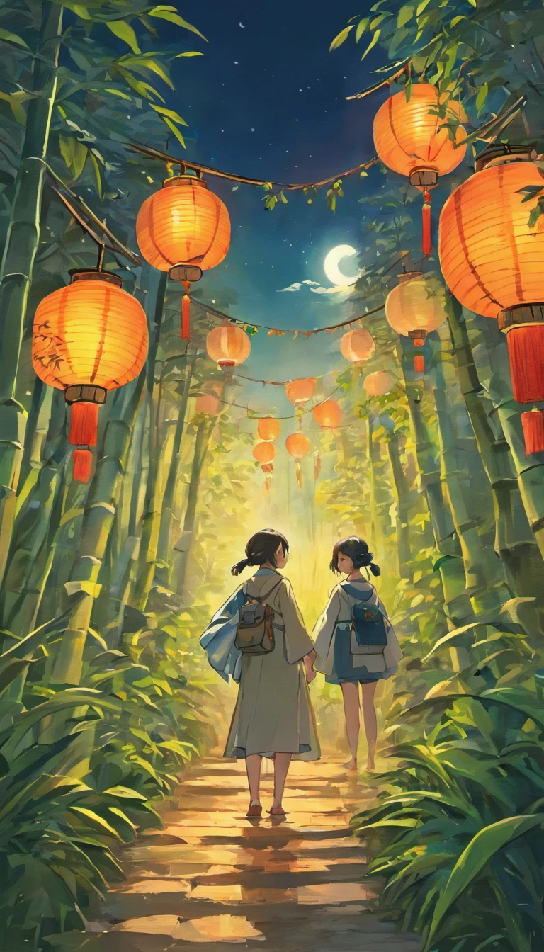 4k、Scenery in June、mont、falls、a river、bamboo grass、hydrangeas、ink and watercolor painting、On a calm autumn evening,Bright full moon hanging high in clear blue night sky,。In a beautiful square,Two cute pandas standing under the moon,They are quietly looking forward,As if waiting for an important moment。
Traditional festive installations are arranged in the square,Bamboo lanterns and art installations dot throughout the environment,Add a mystical atmosphere to the festival。Exudes an attractive aroma,Those who are waiting to taste々。Make the whole celebration a climax,a person々Look up at the sky,Cheers to celebrate the Mid-Autumn Festival。The moment is full of tradition and festive spirit,Present unforgettable artistic photos。
