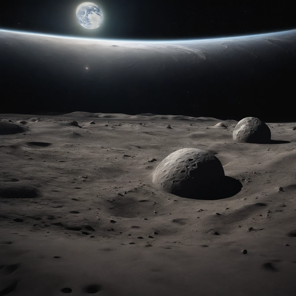 Master Parts、Superior Quality、superior image quality、The 8k quality、Beautiful pictures of the starry sky、magnifica、Arched Milky Way:1.25、Alafed view of Earth from the lunar surface:1.25, Lunar surface, space photo, on the moon, moon background, moon background, on the moon, Lunar soil, space photo, moonscape, Focus on the Moon, On Moon, Numerous craters, Seeing the Earth from the surface of the moon:1.9, big earth in the sky:1.9, Crashed and weathered spaceship