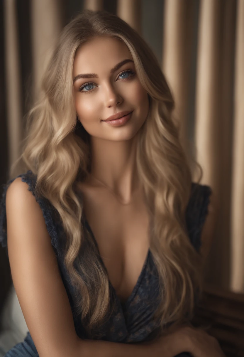 arafed woman fully , sexy girl with blue eyes, ultra realistic, meticulously detailed, portrait sophie mudd, blonde hair and large eyes, selfie of a young woman, bedroom eyes, violet myers, without makeup, natural makeup, looking directly at the camera, face with artgram, subtle makeup, stunning full body shot, nature, sunshine, smiling, large size bust