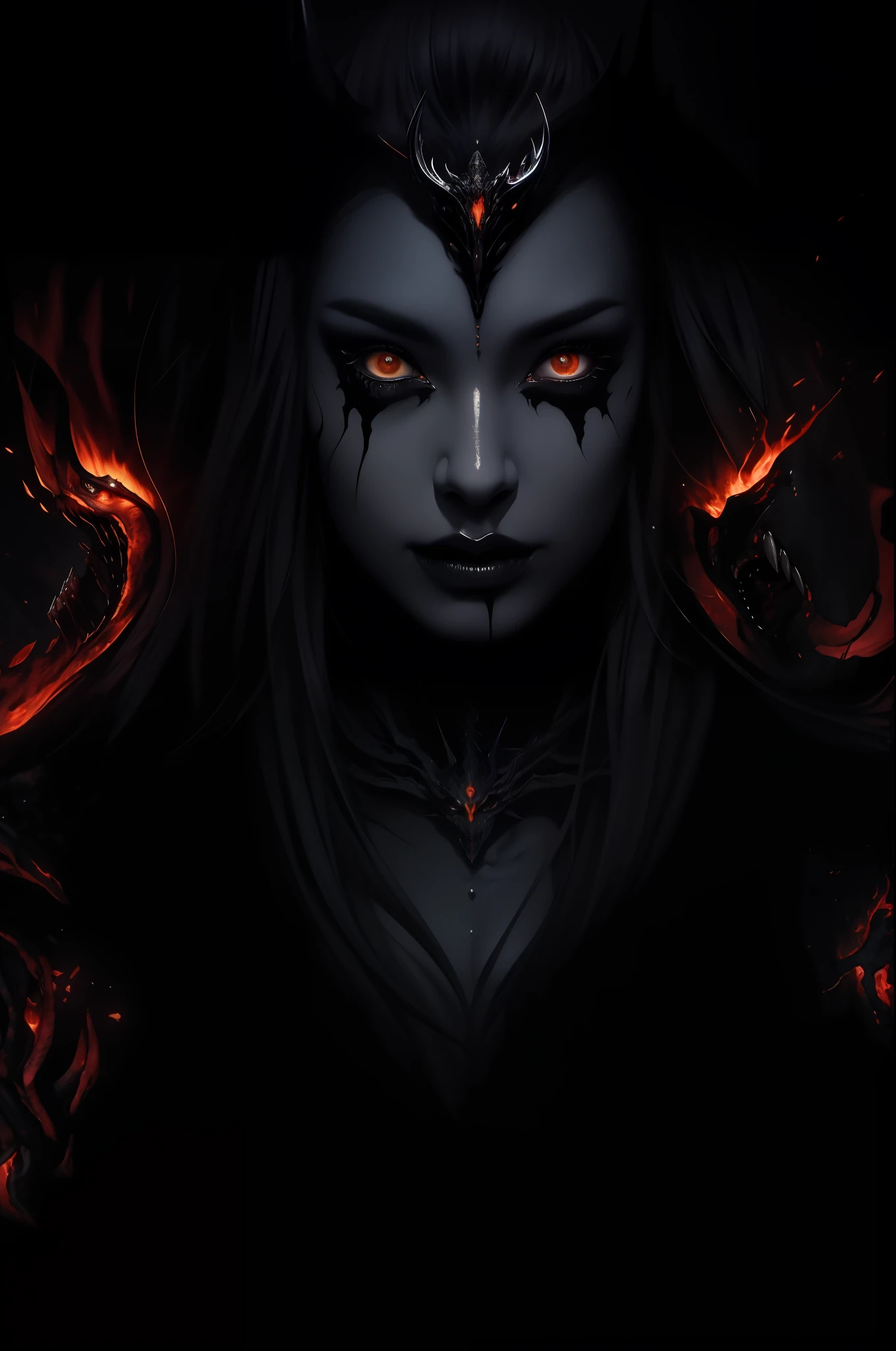 An adorable abyssal demon emerges from vibrant flames, showcasing its otherworldly beauty and charm. The demon's fiery eyes glow with an intense and captivating brilliance, drawing attention to its striking presence. Its curvaceous horns curl gracefully, framing a face that exudes both power and elegance. The demon's luscious, full lips are subtly tinged with a fiery shade, adding to the allure of its expression.
With intricate attention to detail, the demon's skin glistens with a luminous sheen, radiating a mesmerizing iridescence that reflects the dancing flames around it. The smooth texture of its obsidian-like scales is flawless, hinting at the vast depths from which it originates.
The vibrant flames that surround the demon create a lively and energetic atmosphere. Their warm hues range from deep crimson to bright orange, casting dynamic shadows and illuminating the surrounding space with their intense heat. The flames flicker and dance, forming intricate patterns as they intertwine with the demon's ethereal form.
The image quality is of the utmost importance, with a focus on achieving the best possible outcome. The prompt emphasizes the need for (best quality, 4k, 8k, highres, masterpiece:1.2) resolution, allowing for ultra-detailed rendering. The resulting image should exhibit a realistic and photorealistic quality, capturing the essence of both the demon and the vibrant flames.
To enhance the artistic style, a touch of dark fantasy and surrealism infuse the image. The prompt conjures an evocative atmosphere reminiscent of dark legends and mythologies. It opens the door for the artist to explore unique aesthetics, combining elements of horror, fantasy, and beauty within the abyssal demon's visage.
The color palette used in the image is vital in conveying the ethereal nature of the demon and captivating the viewer's attention. The vibrant flames exhibit fiery reds, intense oranges, and mesmerizing yellows, contrasting beautifully against the demon's darker