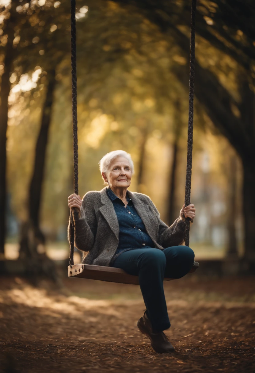 Portrait of the aging of a person on a swing