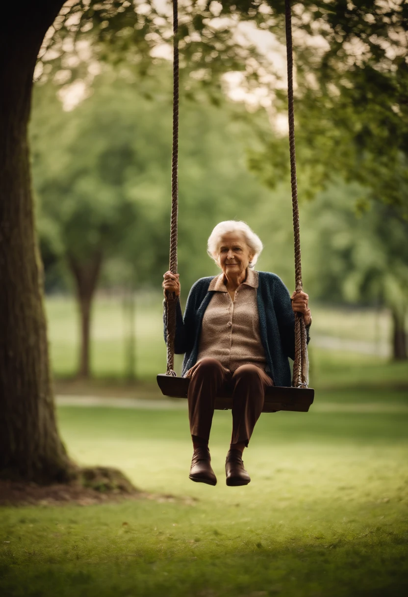 Portrait of the aging of a person on a swing