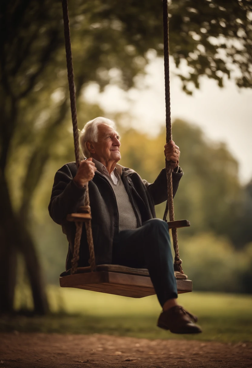 Portrait of the aging of a person on a swing