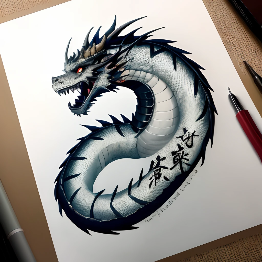 Chinese dragon Japanese ink