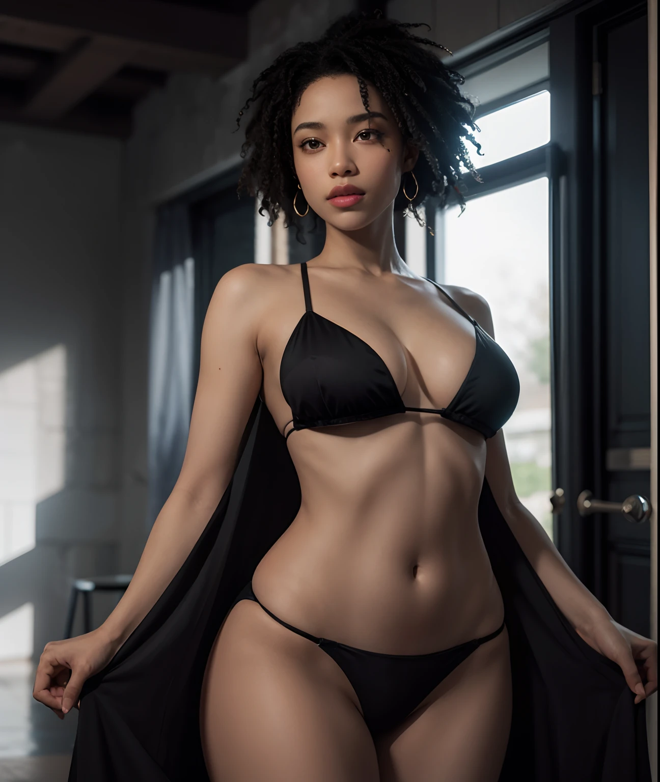 Dark-skinned demonic queen,Dark African skin, Very deep ebony skin,(( assis avec les jambes grandes ouvertes)) NSFW (en anglais seulement) (en anglais seulement) (en anglais seulement), graisse, gros seins, grosses hanches, gros cul, Porter , showing shaved , Graisse avec peu de poils, Proportions parfaites, Des yeux parfaits, De vrais noyaux, elegant, mise au point nette, Hyperrealistic, highly detailed, amer, dramatic lighting, Design Resolution Art 8k by Greg Rutkowski Hyper-detailed dynamic lighting complex Triadic color splash art trend Artstation Unreal Engine 5, beaux pieds, jolies pieds, pieds sexy
