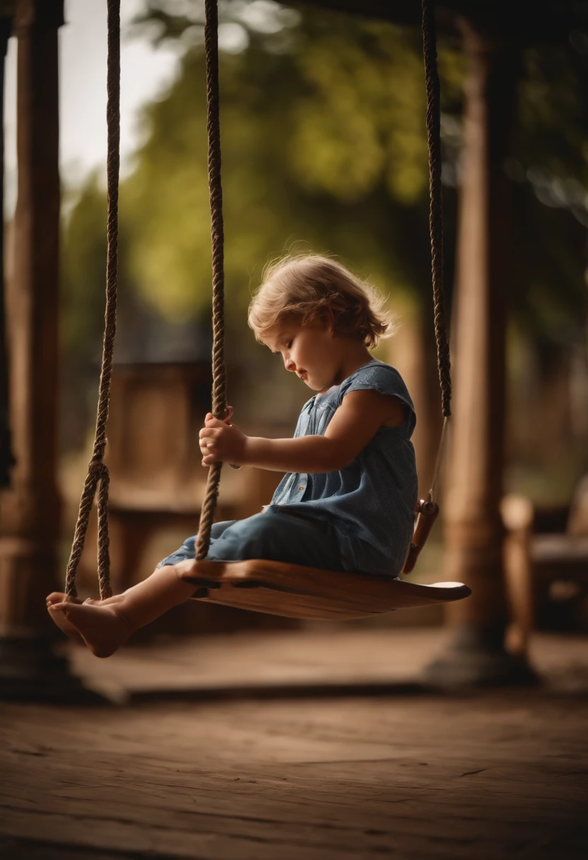 a sitting on a rocking, And as that swing goes up, it gets older