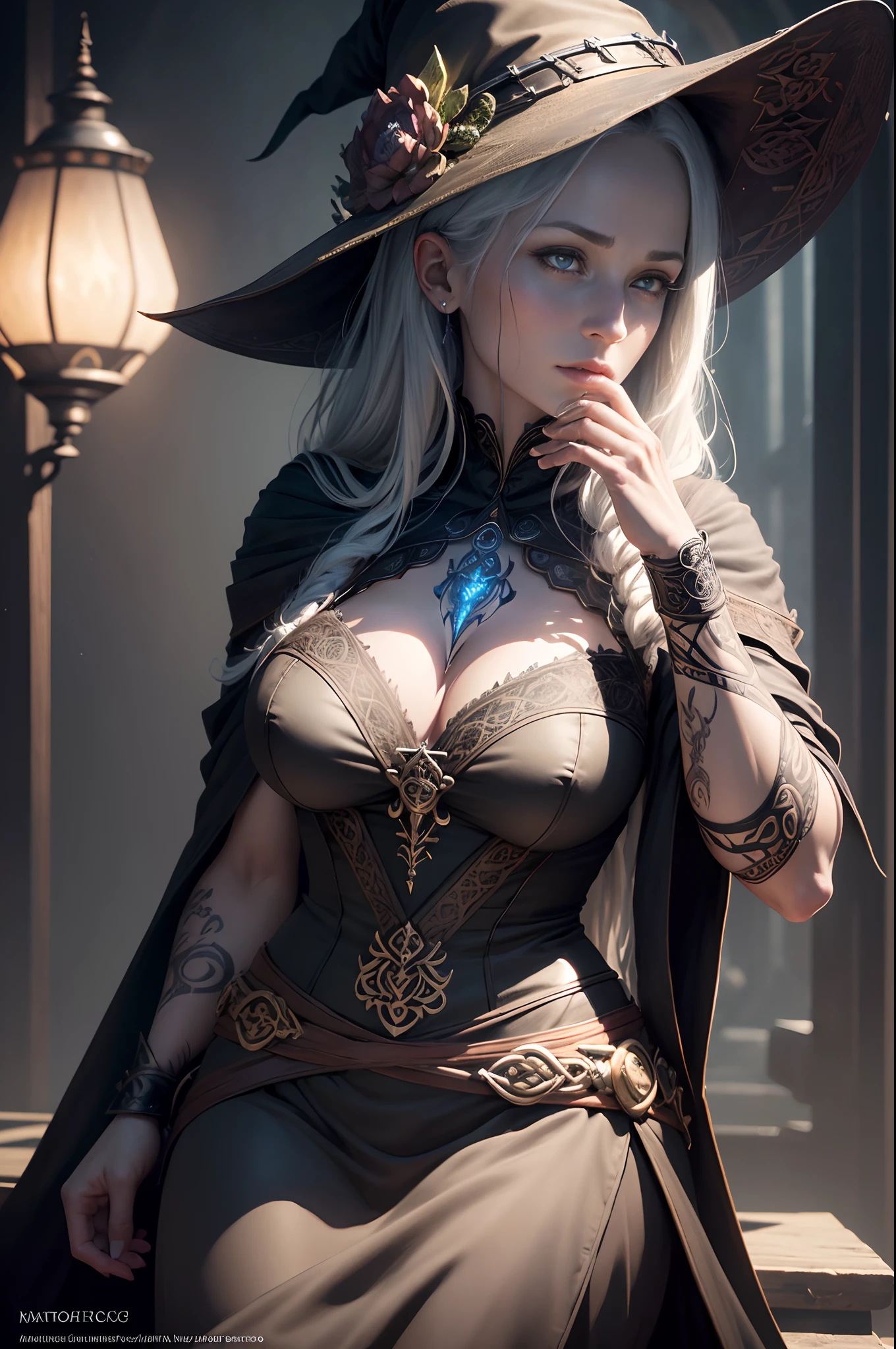 ((Best Quality)), ((masutepiece)), ((Realistic)), Celtic witch, Witch, artistic anatomic hands, Artistic anatomy, Glowing eyes, Female face, , Trending on ArtStation, Sharp Focus, studio photo, Intricate details, Very detailed, Detailed eyes, Illustration, Very detailed, Sharp Focus, a digital rendering, Professional, 8K