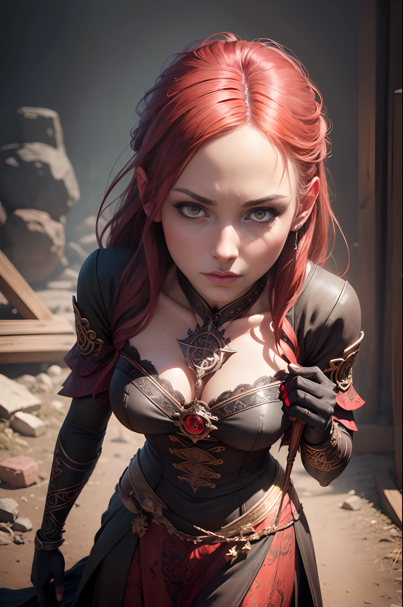 ((Best Quality)), ((masutepiece)), ((Realistic)), Celtic witch, Witch, artistic anatomic hands, Artistic , Black eyes, Female face, , Trending on ArtStation, Sharp Focus, studio photo, Intricate details, Very detailed, Detailed eyes, Illustration, Very detailed, Sharp Focus, a digital rendering, Professional, 8K　Beautiful expression　超A high resolution　real looking skin