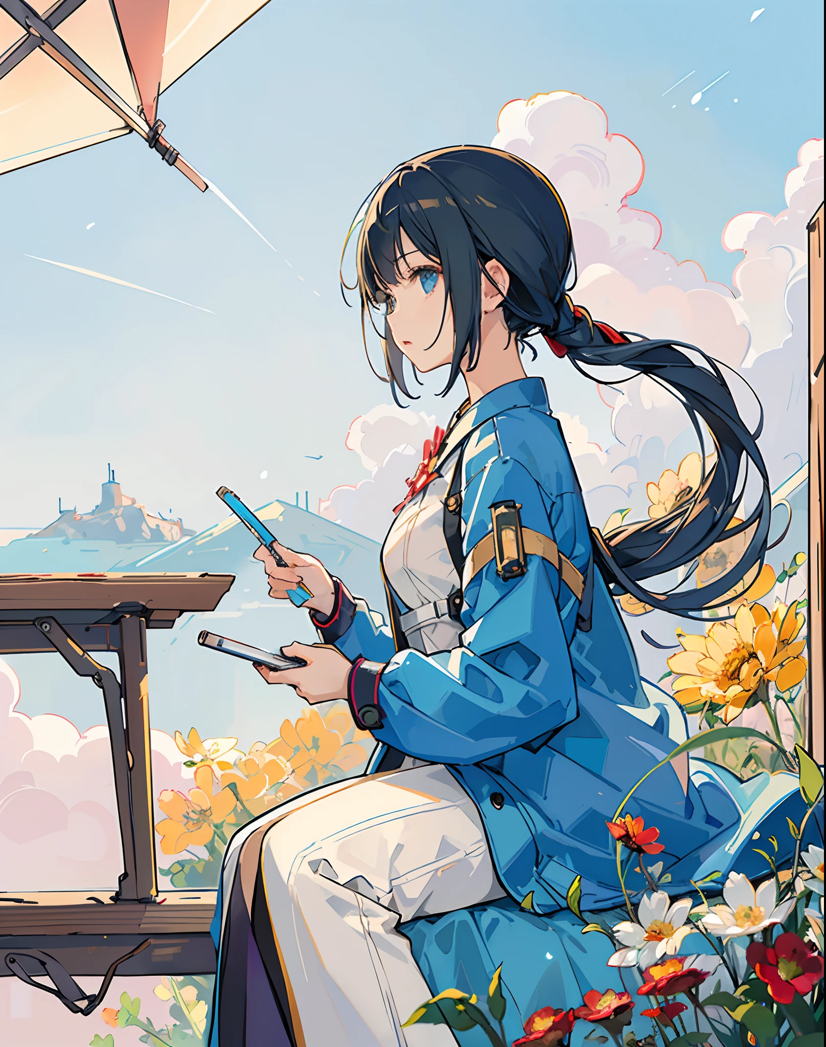 best quality, masterpiece, extremely detailed, detailed background, anime, 1girl, young girl, short girl, sci-fi, science fiction, outdoors, night, starry sky, greenhouse, megastructure, bio-dome, landscape, scenery, horizon, rooftop, sitting on rooftop, wind, looking away, atmospheric lighting, solo focus, close up, from side, depth of field, bokeh