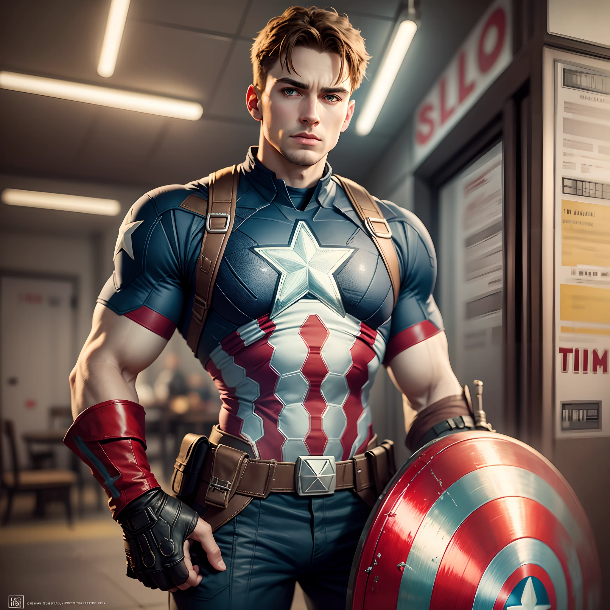 realistic captain America holding a neon sign wrote “Timidlly” --auto --s2