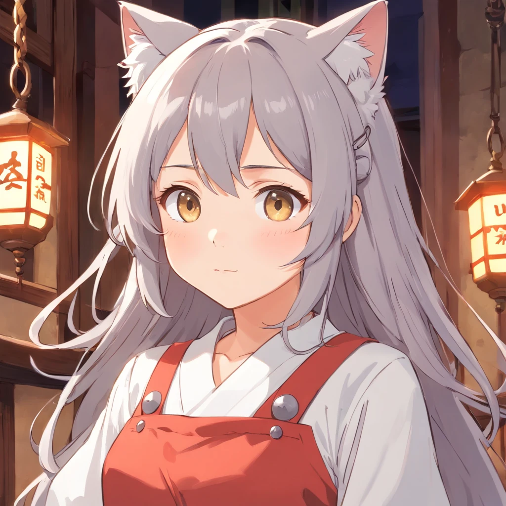 Anime girl with long gray hair and a white shirt with a cat on her head, cute anime face, Soft anime illustration, extremely cute anime girl face, small curvaceous loli, Cute anime girl, Anime moe art style, cute anime girl portraits, Pixiv style, white haired Cangcang, Cute anime girl portrait, Best Rated on pixiv, cute kawaii girls, Guviz