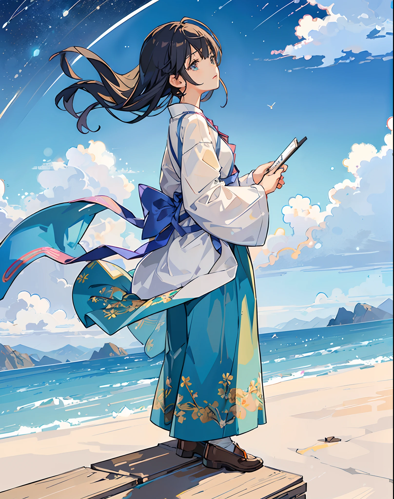 best quality, masterpiece, extremely detailed, detailed background, anime, 1girl, young girl, short girl, sci-fi, science fiction, outdoors, night, starry sky, greenhouse, megastructure, bio-dome, landscape, scenery, horizon, rooftop, sitting on rooftop, wind, looking away, atmospheric lighting, solo focus, close up, from side, depth of field, bokeh