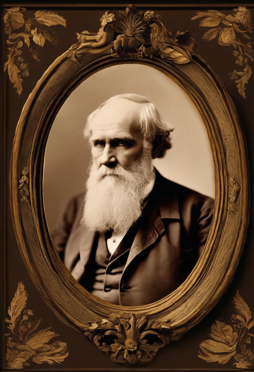 "Por favor, create a high-definition image of Charles Darwin who In the 19th century, introduced the theory of evolution by natural selection. The image should convey the history, Use soft lighting. As cores devem ser sutis e a tipografia, se presente, deve ser elegante e discreta. The image should inspire a sense of reverence and Scientific connection to the words and contained lab."