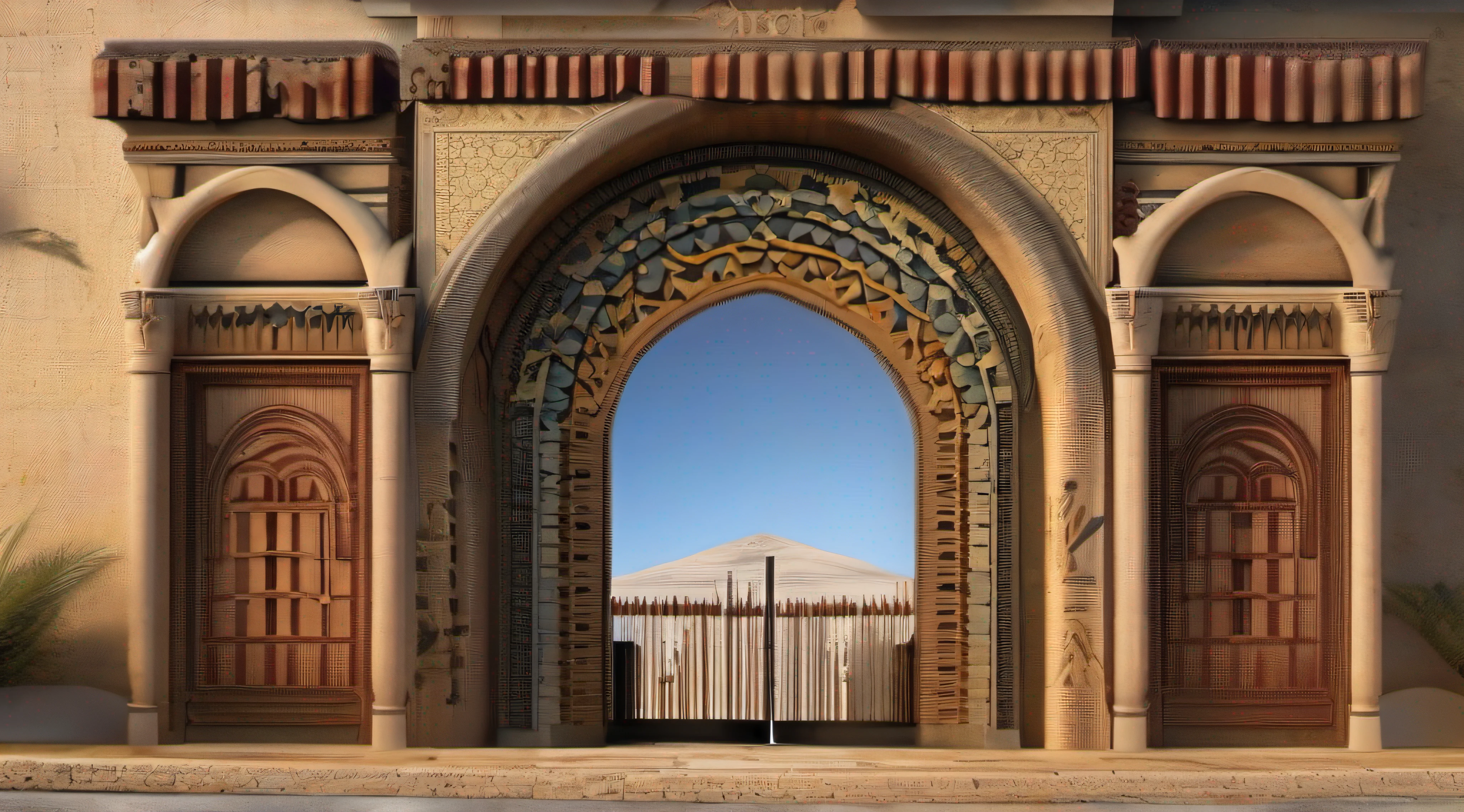 un grande antico portone in legno, rovinato dal tempo, con decorazioni in ferro, entrance to the ancient city of Timbuktu