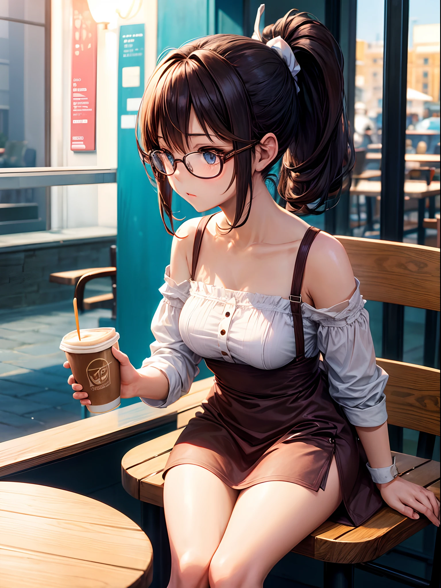 highest quality、(real、photorealistic:1.4)、(RAW photo:1.2,(Curve,Model,glamor:1.5),Beautiful breasts,(from below:1.2),(from side:0.9), ((Face)), (Close-Up:0.4), ((looking at viewer, holding a cup of coffee)), highest quality、(real、photorealistic:1.4)、(RAW photo:1.2),highest quality,(masterpiece),(((Whole body image))),(a 18yo girl), (Highly detailed face),Slightly round face, (Tan brown face:1.0), Boyish beauties, beautiful face, Beautiful lips,Baby Face,(Big eyes),((black,hair,long pony tail hair)),thin pubic hair,cute,lovely,(strong silver hair:1.2),(blunt bangs),(Brown skin:1.0),(Military uniform, bulletproof jacket),nice companion,delicate body、thin legs,beautiful black dress,black gloves, black thighhighs, white panties,(double breasted,under bust:1.2)in the kitchen Woman in survival mode,Sexy thighs,Heat,Sweat heavily,Tropical forests,During a break,sit cross-legged on the ground,The way the light shines is beautiful, Beautiful buttocks,(with sparkling eyes and a contagious smile),little open mouth,black suspenders,Bulging big,breasts,walls: Black miniskirt,garters,Gaze,Small face,bangss,holster,Beautuful Women,hands up,leg holster,Gaze,black boots panty shot, provocation,flank,flank sweat soio,arm,,narrow waist,(with sparkling eyes and a contagious smile),her thin pubic hair, looking at viewer, pose muy sexy"