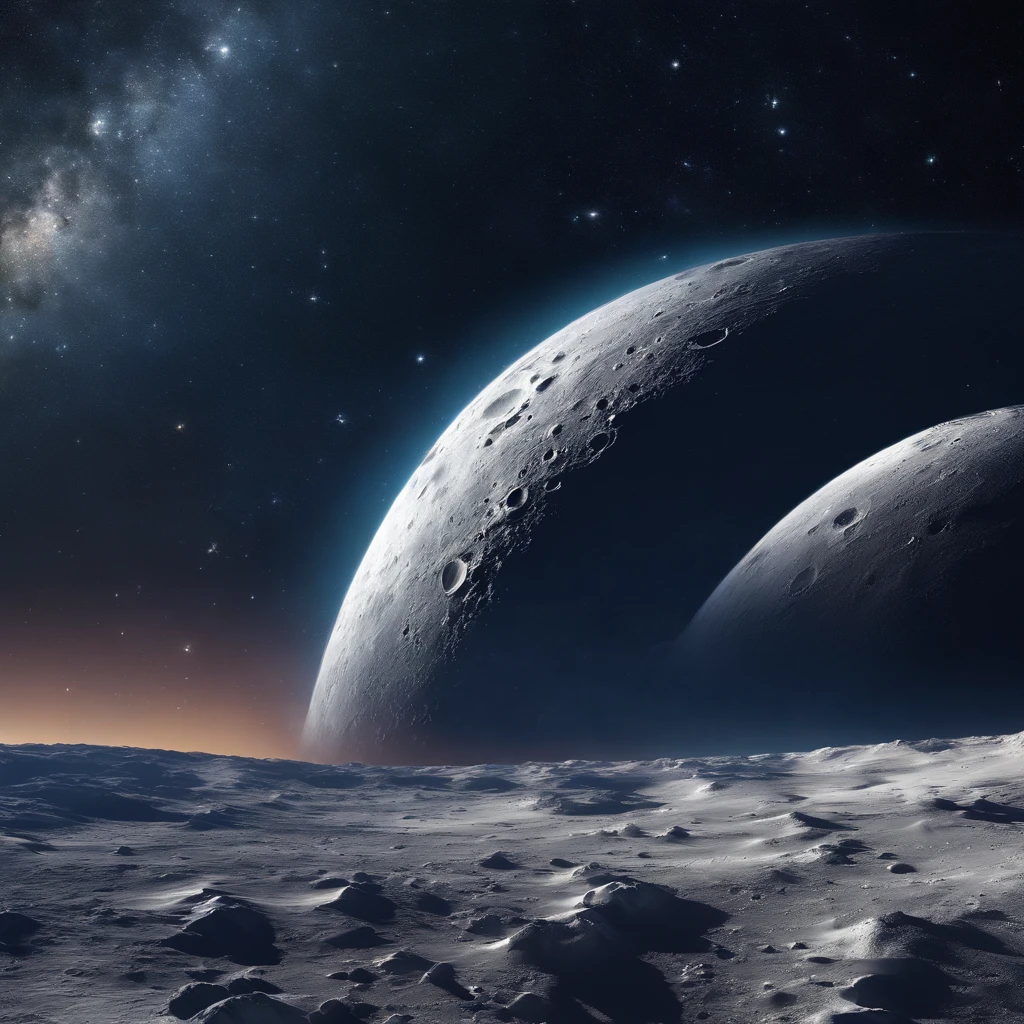 Master Parts、Superior Quality、superior image quality、The 8k quality、Beautiful pictures of the starry sky、magnifica、Arched Milky Way:1.25、Alafed view of Earth from the lunar surface:1.25, Lunar surface, space photo, on the moon, moon background, moon background, on the moon, Lunar soil, space photo, moonscape, Focus on the Moon, On Moon, Numerous craters, Seeing the Earth from the surface of the moon:1.9, big earth in the sky:1.9