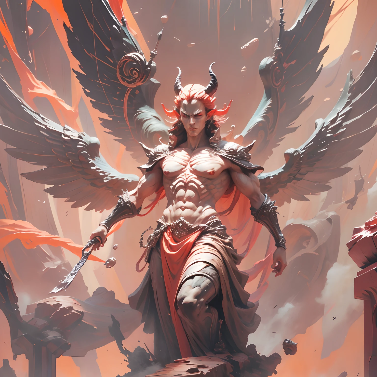 demon with wings made of marmo in, high quality oil painting