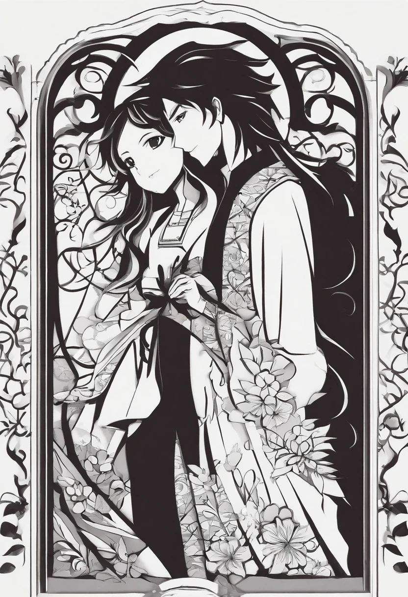 coloring pages for adults, bold lines, dark lines, valentine day, mandala couple, white background, clean line art, fine line art, fantasy, prince, princess, mandala body, ((coloured)), (hearts), ((mandala Pattern)), ((ocidental couple)),