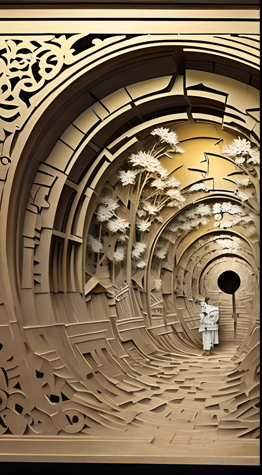 Realistic, paper cut out, MDJRNY-PPRCT, Charming Chinese garden scenery, Precision cutting，