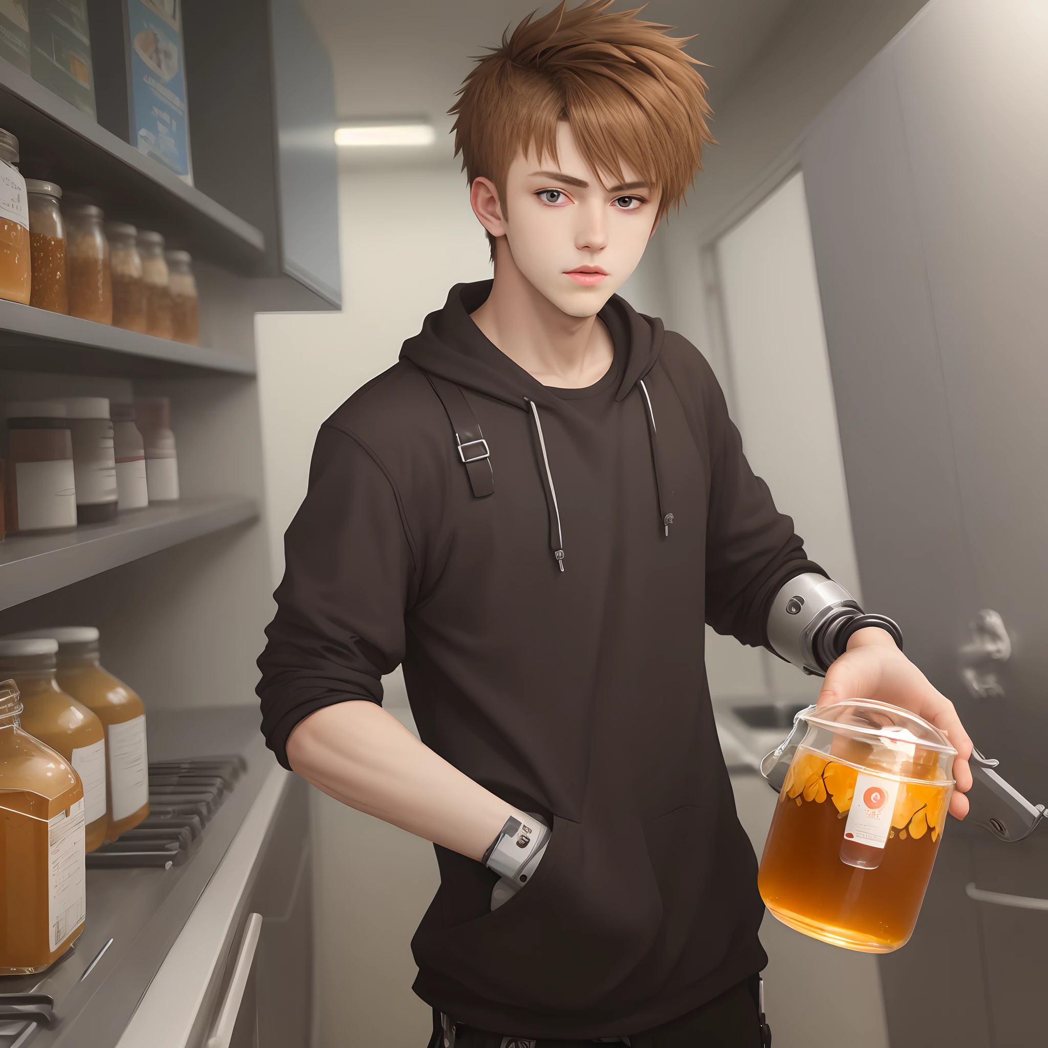 hooligan, Anime Brown-haired guy with prosthesis and honey eyes, shingle