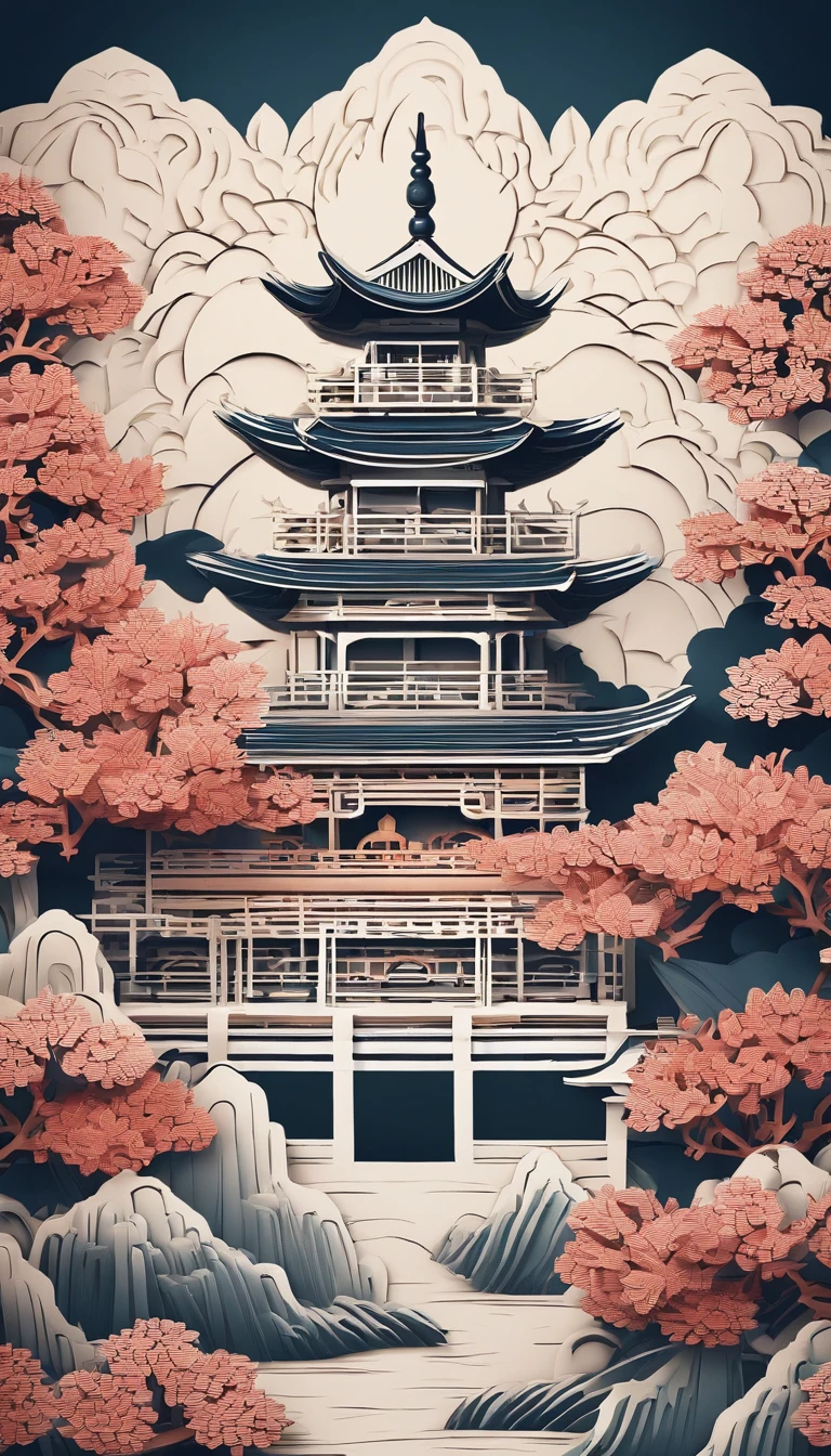 MDJRNY-PPRCT,chinese temple, gardens, Mountains and rivers, Clouds, (high detal:1.2)