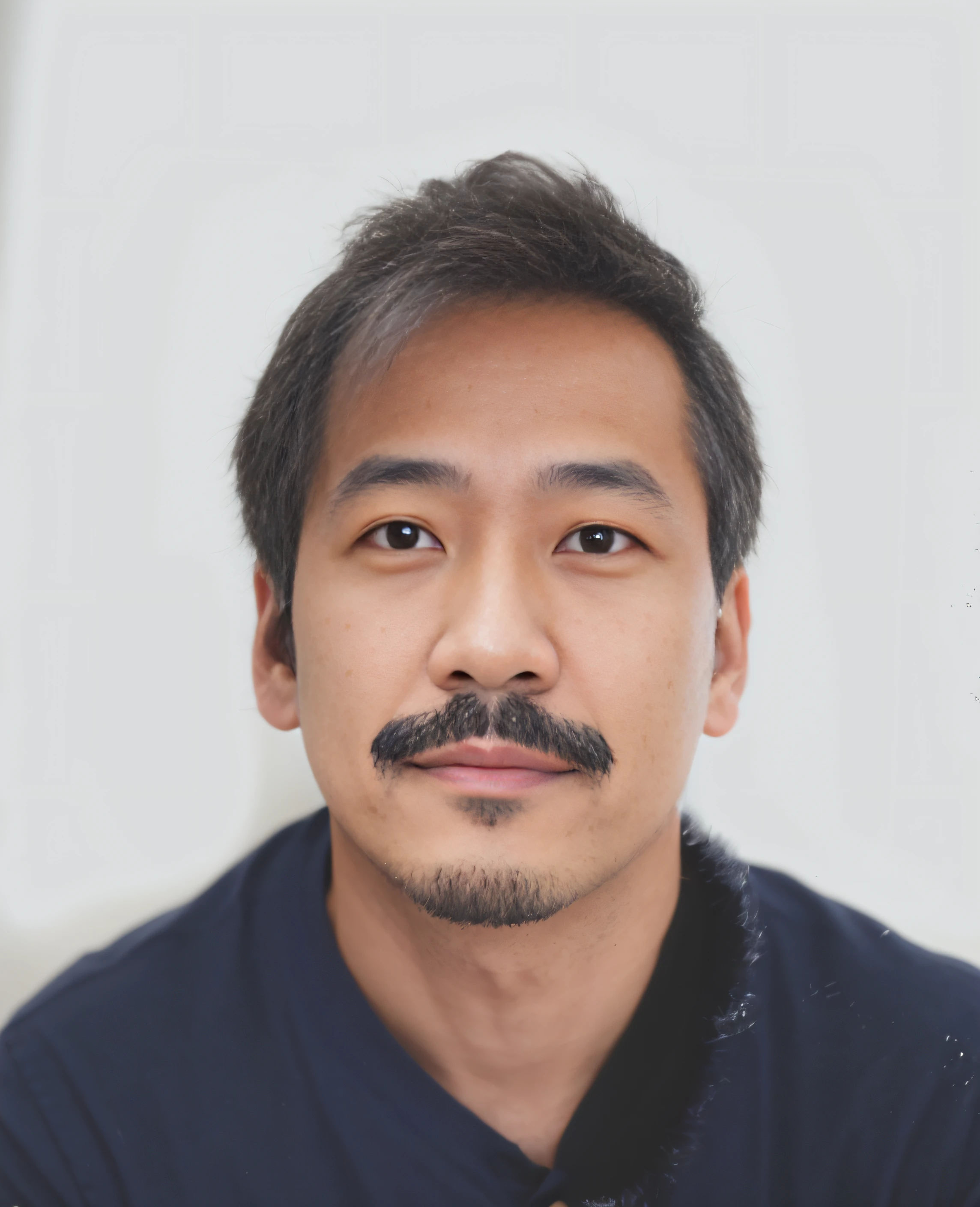 Hay un hombre con bigote y una camisa azul, Autorretrato de IA, Satoshi, Retrato NFT, Hideaki Year, Tomohiro Shimoguchi, Toma la zona, (38 years old), Hideki Anno, Hisashi Eguchi, Hitoshi Ashina, Renderizado retrato 8K, Miyamoto Abduzeedo