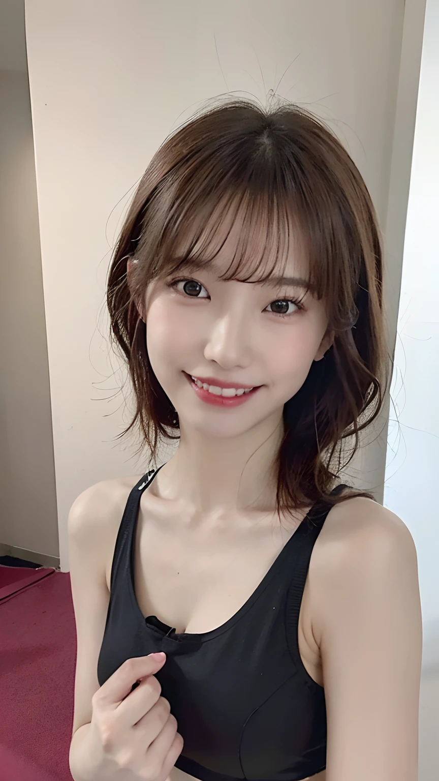 masutepiece, Best Quality, Illustration, Ultra-detailed, finely detail, hight resolution, 8K Wallpaper, Perfect dynamic composition, Beautiful detailed eyes, Women's Fashion Summer,Medium Hair,Small breasts natural color lip, Bold sexy poses,Smile,Harajuku、20 years girl、Cute、Sexy shot looking at camera