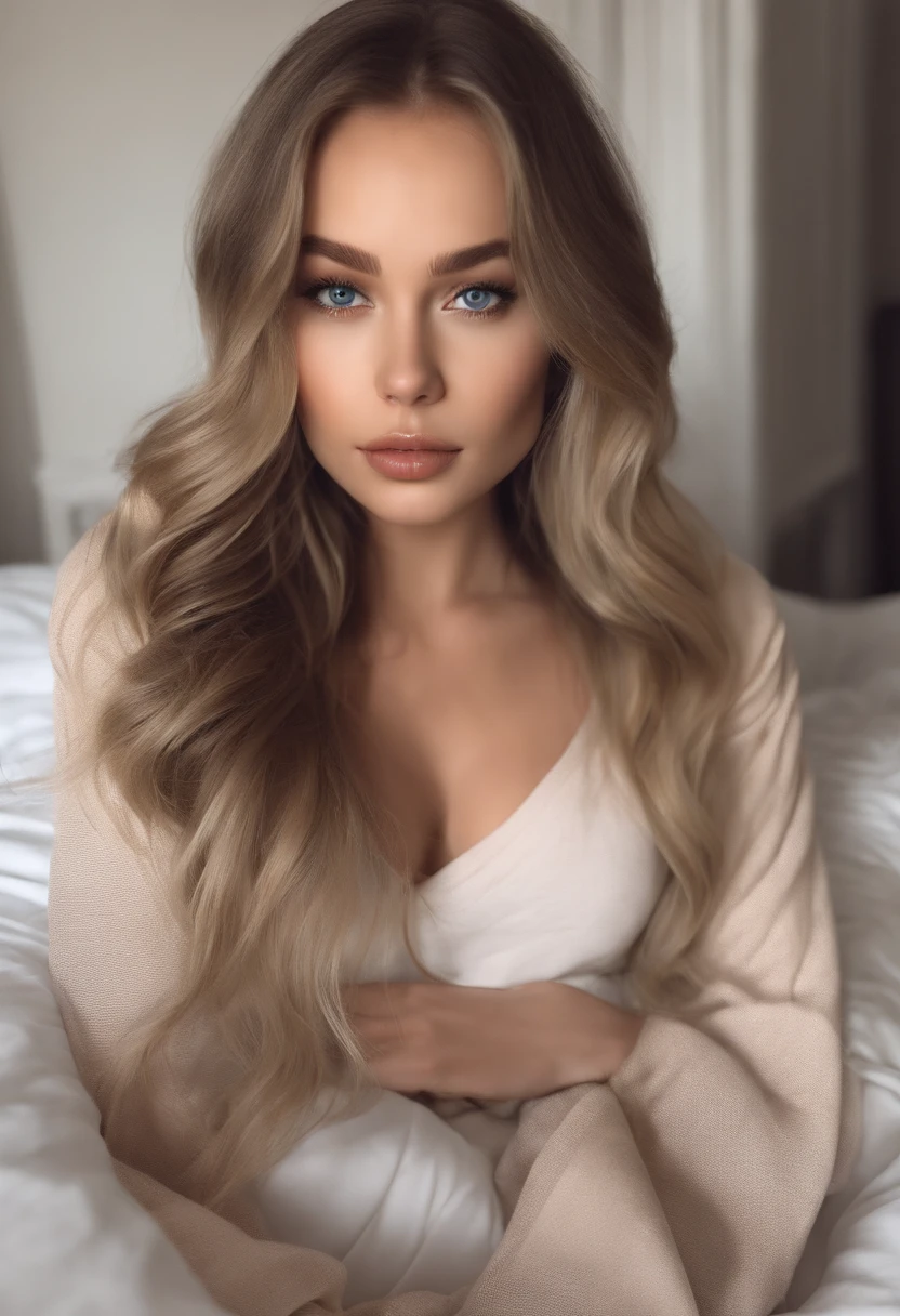 Arafed woman with matching tank top and panties, Sexy girl with brown eyes, portrait sophie mudd, blonde hair and large eyes, at the club, Selfie einer jungen Frau, Augen im Schlafzimmer, Violet Myers, ohne Make-up, Natural makeup, Blick direkt in die Kamera, Gesicht mit Artgram, dezentes Make-up, Stunning full body shot, im Schlafzimmer, Spaltung