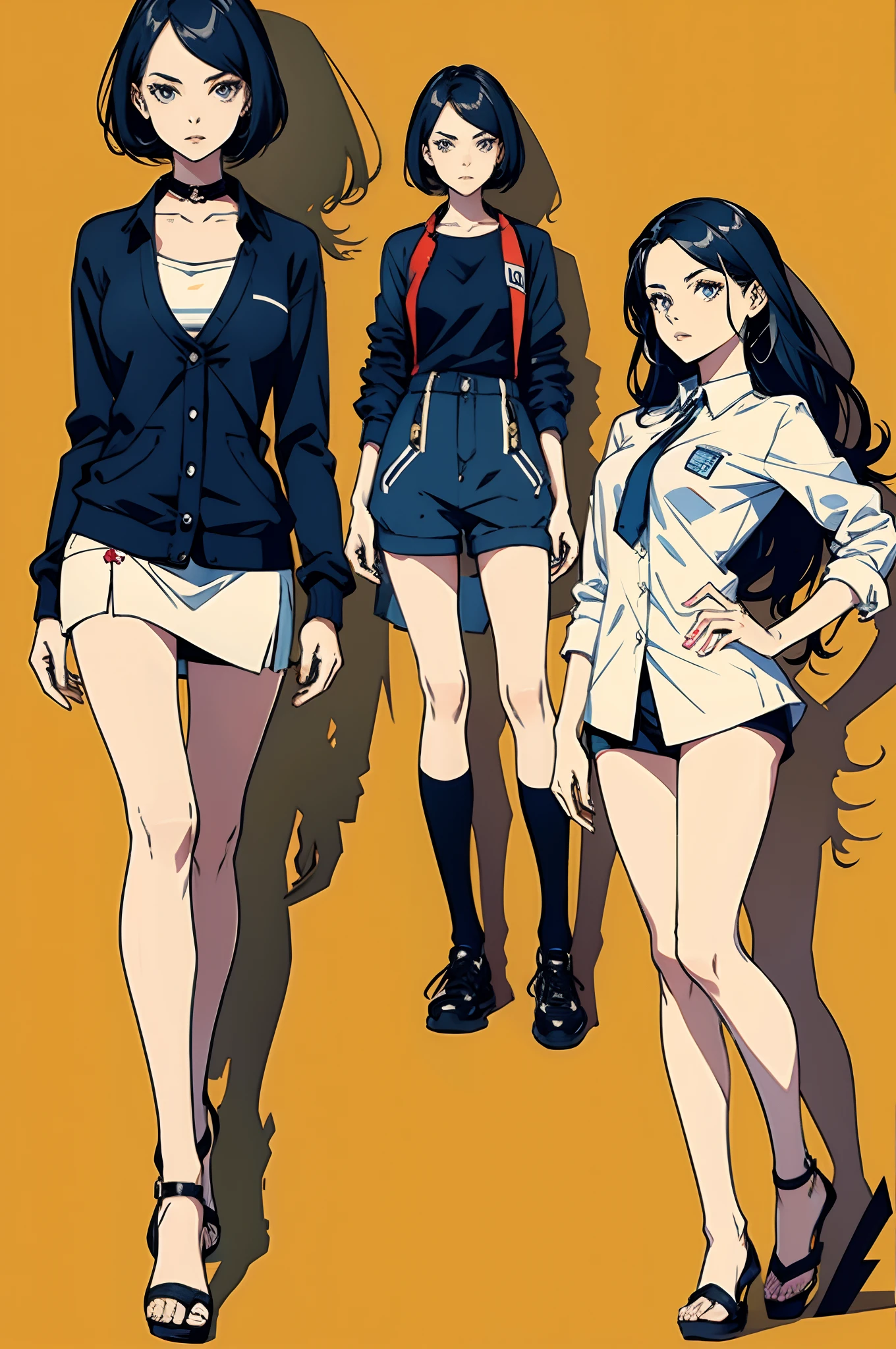 Personagem feminina, Drawn at 2 different angles, random clothes, full body including feet